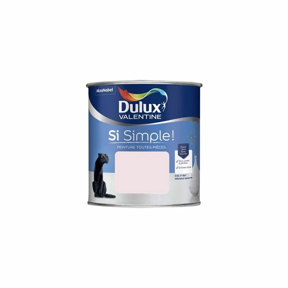 Dulux Valentine Peinture Si Simple Peinture Intérieure Toutes Pièces - Peinture Mur et Plafond, Porte et Plinthe - Couleur : Le Rose - 0,5 L