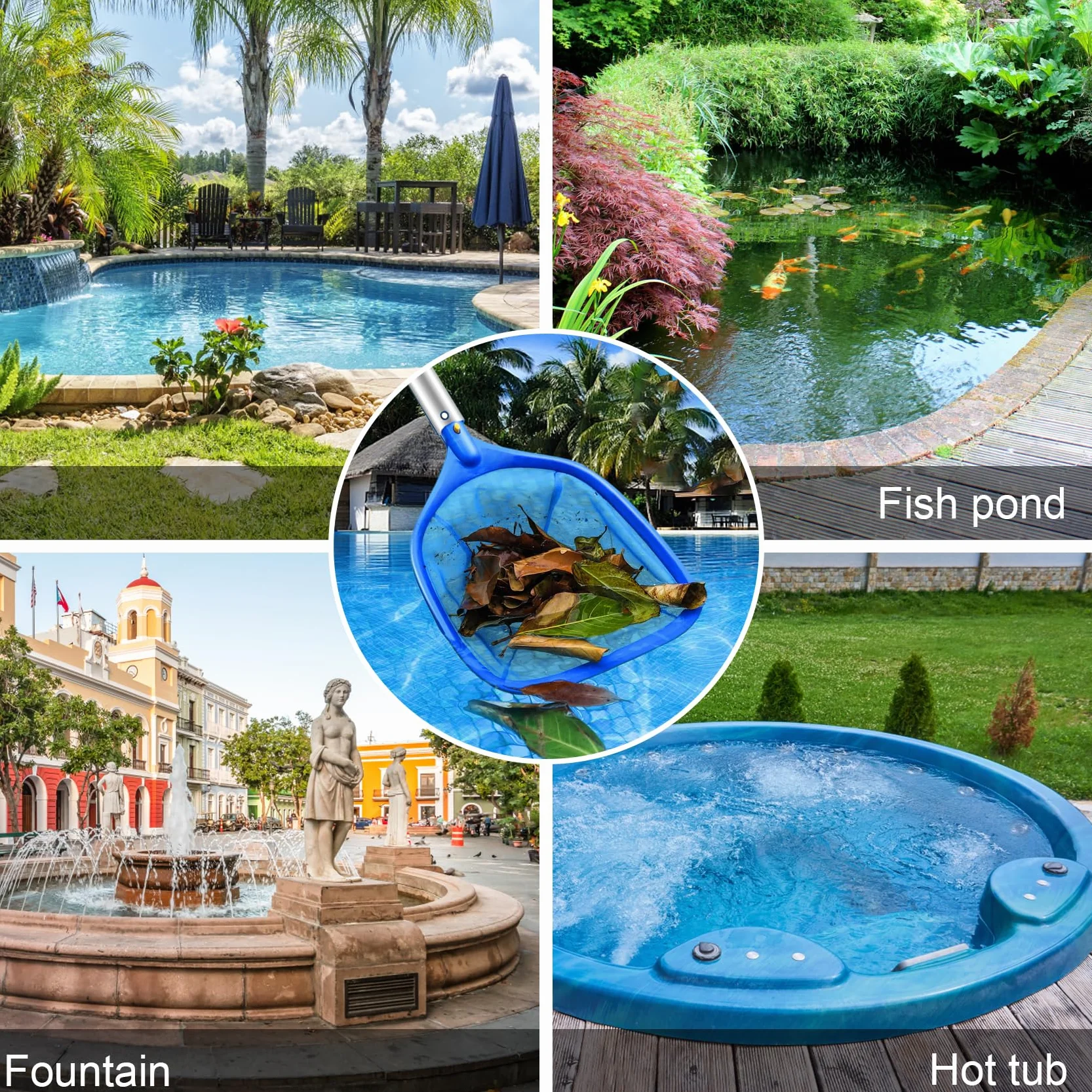 Épuisette Piscine Télescopique 140cm Filet Nettoyage Fond Surface Bassin Spa