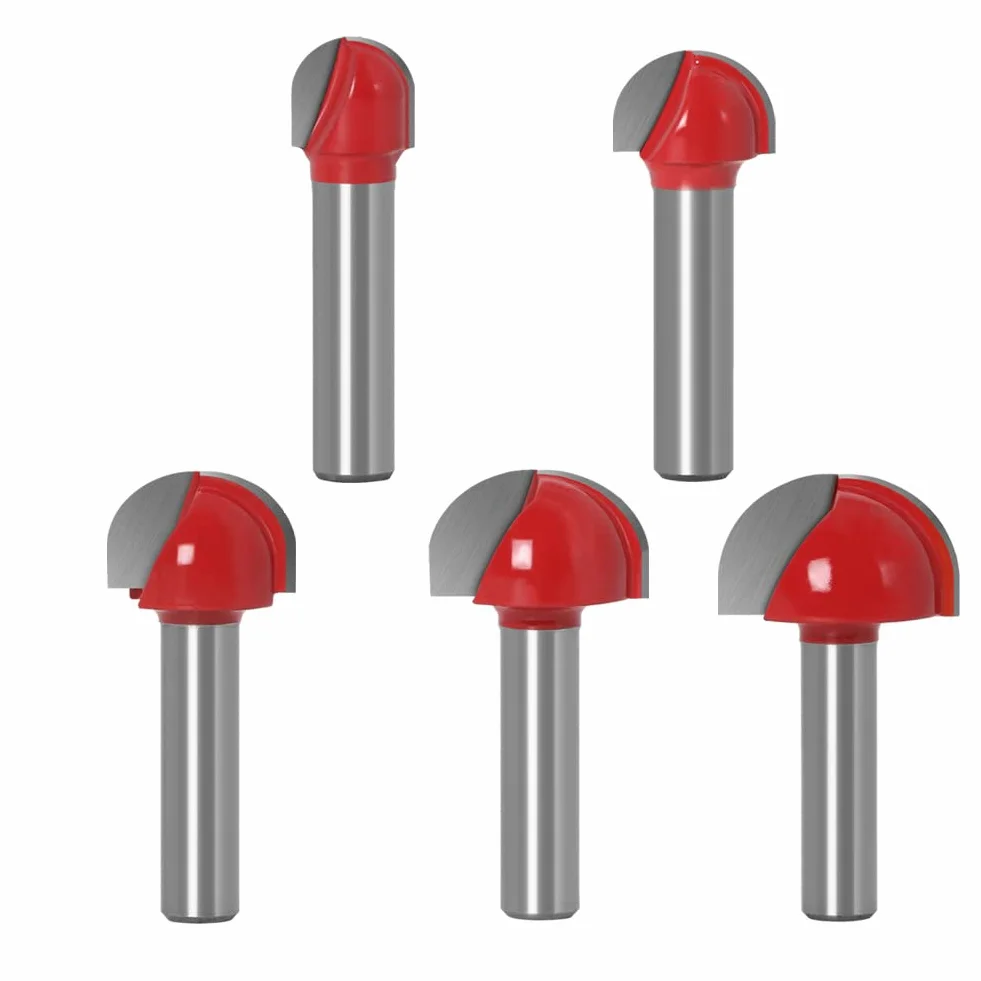 ASNOMY Fraise à Fond Rond Bois, 5PCS Router Bits 8mm Tige 12/16/ 19/22/25.4mm Fraise à gorges Carbure Queue Fraise à Rainurer pour Défonceuse Outil de Coupe Bit de Routeur
