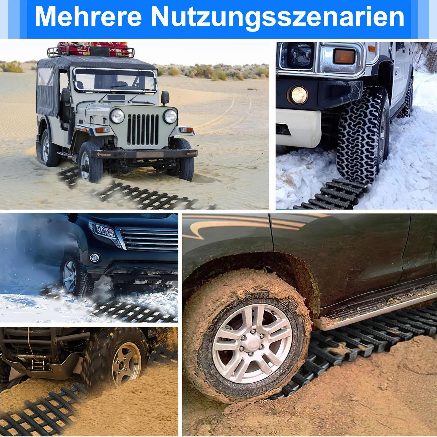 Tapis de traction tout-terrain 7 tonnes 100x21x2.5 cm TPR Lot de 2 avec sac de transport