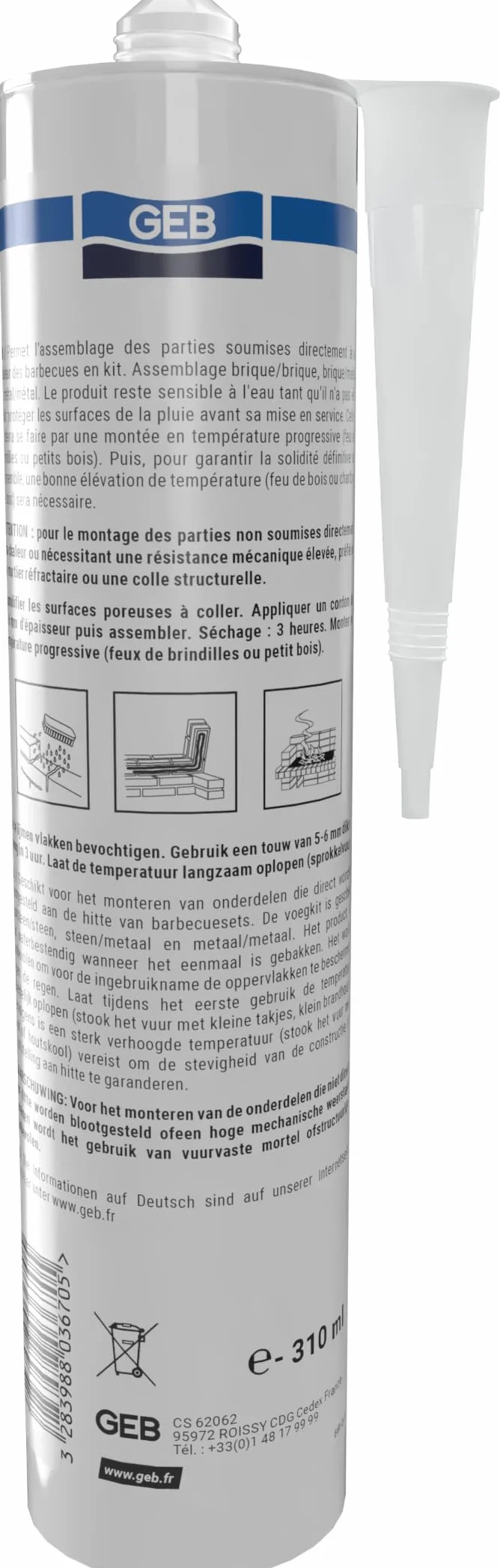 GEB Propfeu Mastic colle spécial barbecue pour les éléments réfractaires - Cartouche 310ml