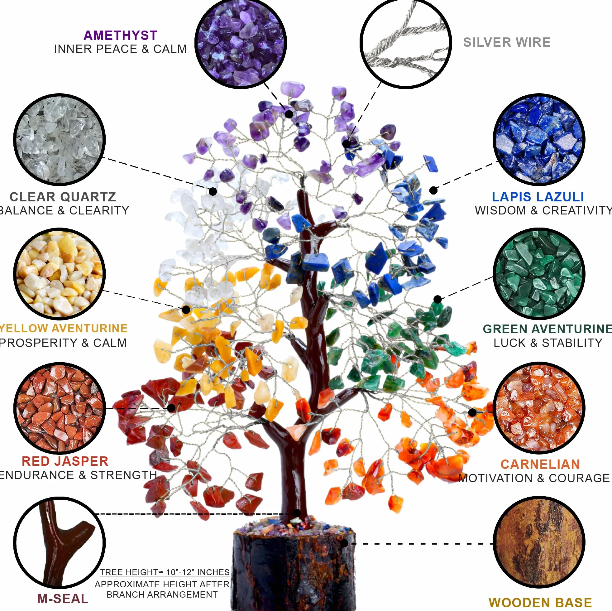 Arbre de vie 7 chakras Bonsaï en cristal fait à la main Décoration spirituelle