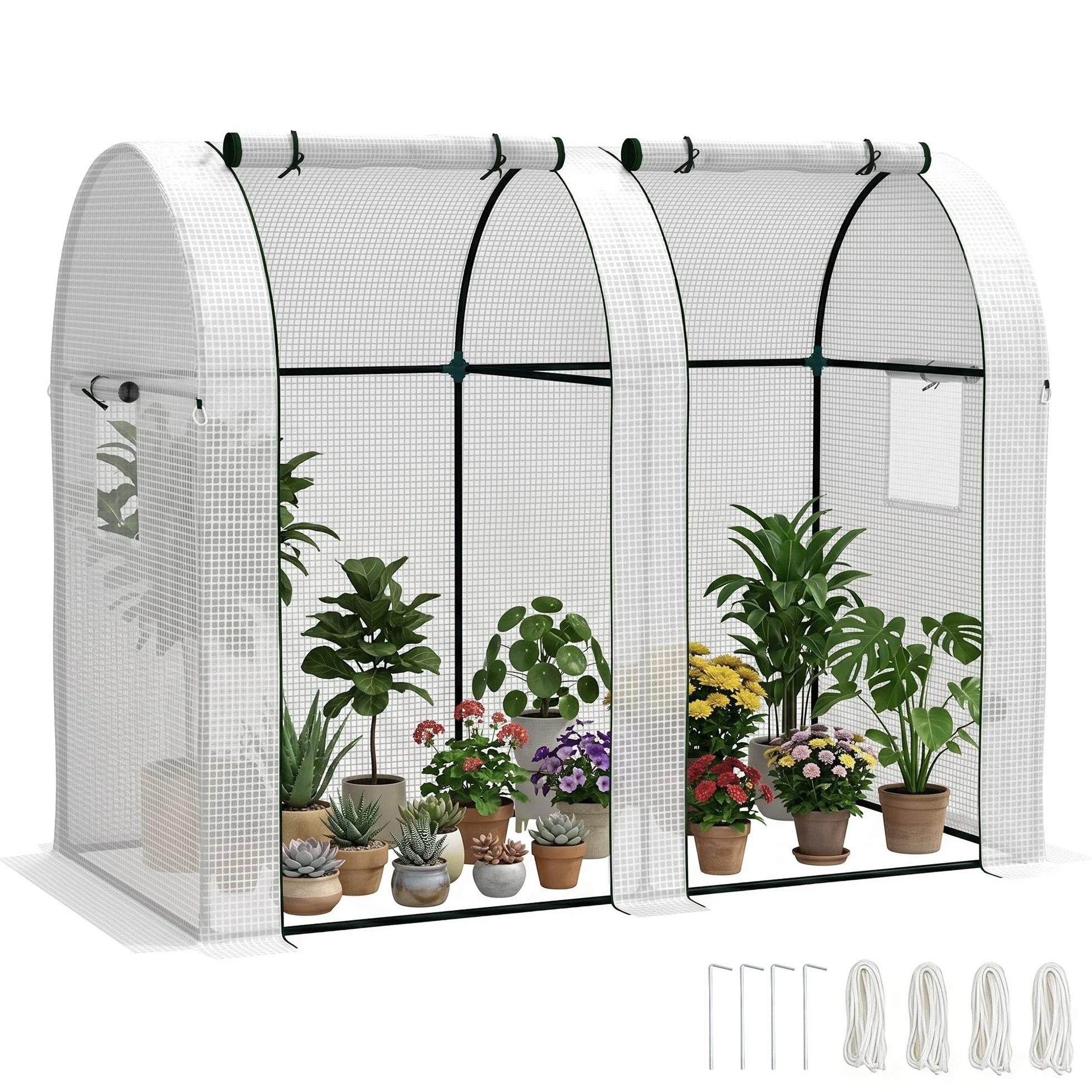 Outsunny Serre de Jardin 1,8 m² Acier PE Haute densité Anti-UV Blanc