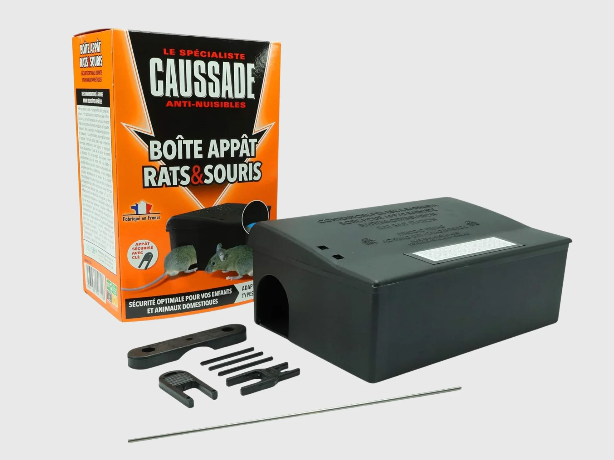 CAUSSADE Boite Appât Rats & Souris Sécurisée avec Clé de Fermeture Réutilisable 3 Mangeoires