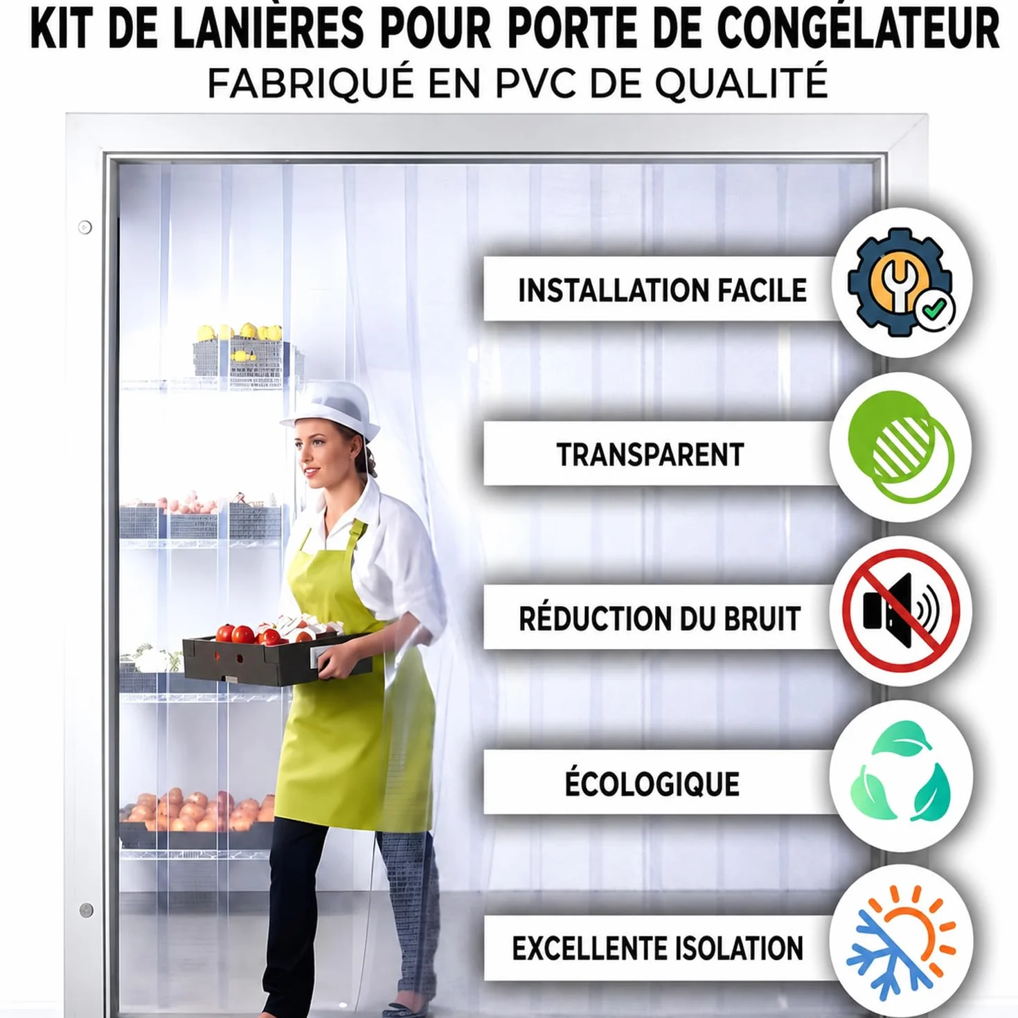 Rideau de Porte Transparent PVC kit de Bande de Plastique Lisse 120cmx210cm métanche Standard congélateurs commerciaux entrepôts garages Lutte antiparasitaire Vinyle résistant AP1173