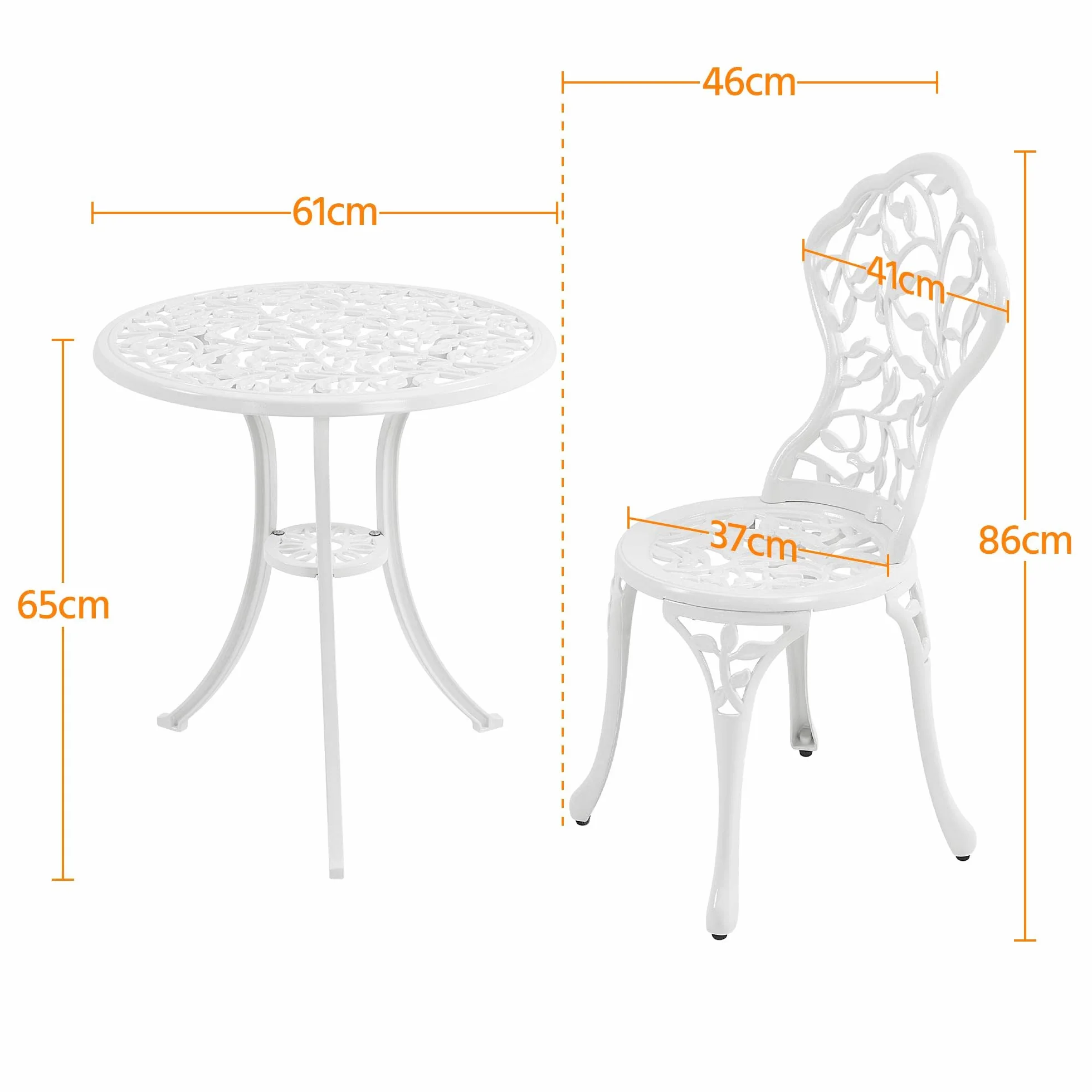 Yaheetech Ensemble de Bistrot en Métal 3 Pièces Design Vintage Feuillage Table et 2 Chaises Blanc