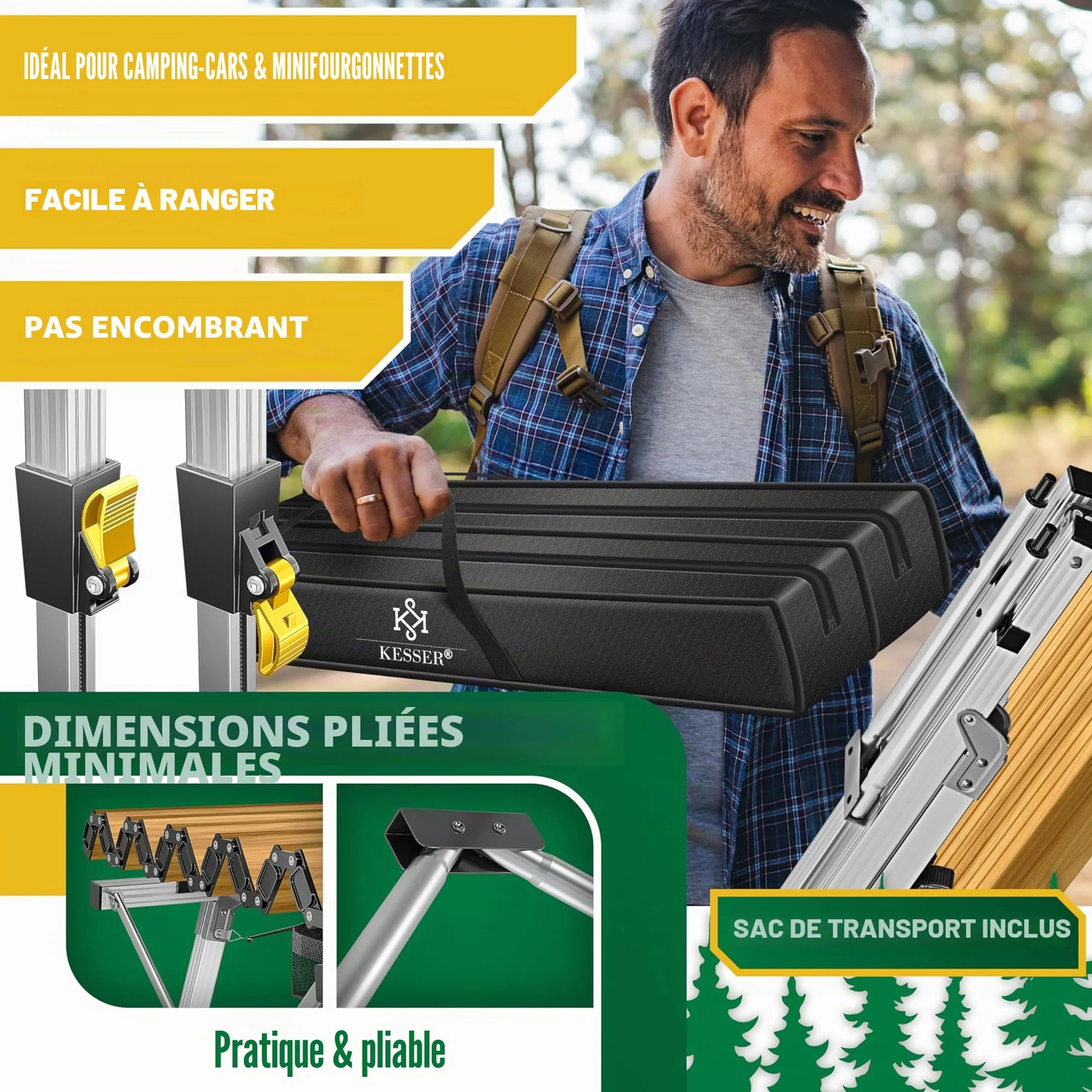 KESSER Table de camping pliable aluminium 120x70 cm réglable 100 kg avec sac de transport