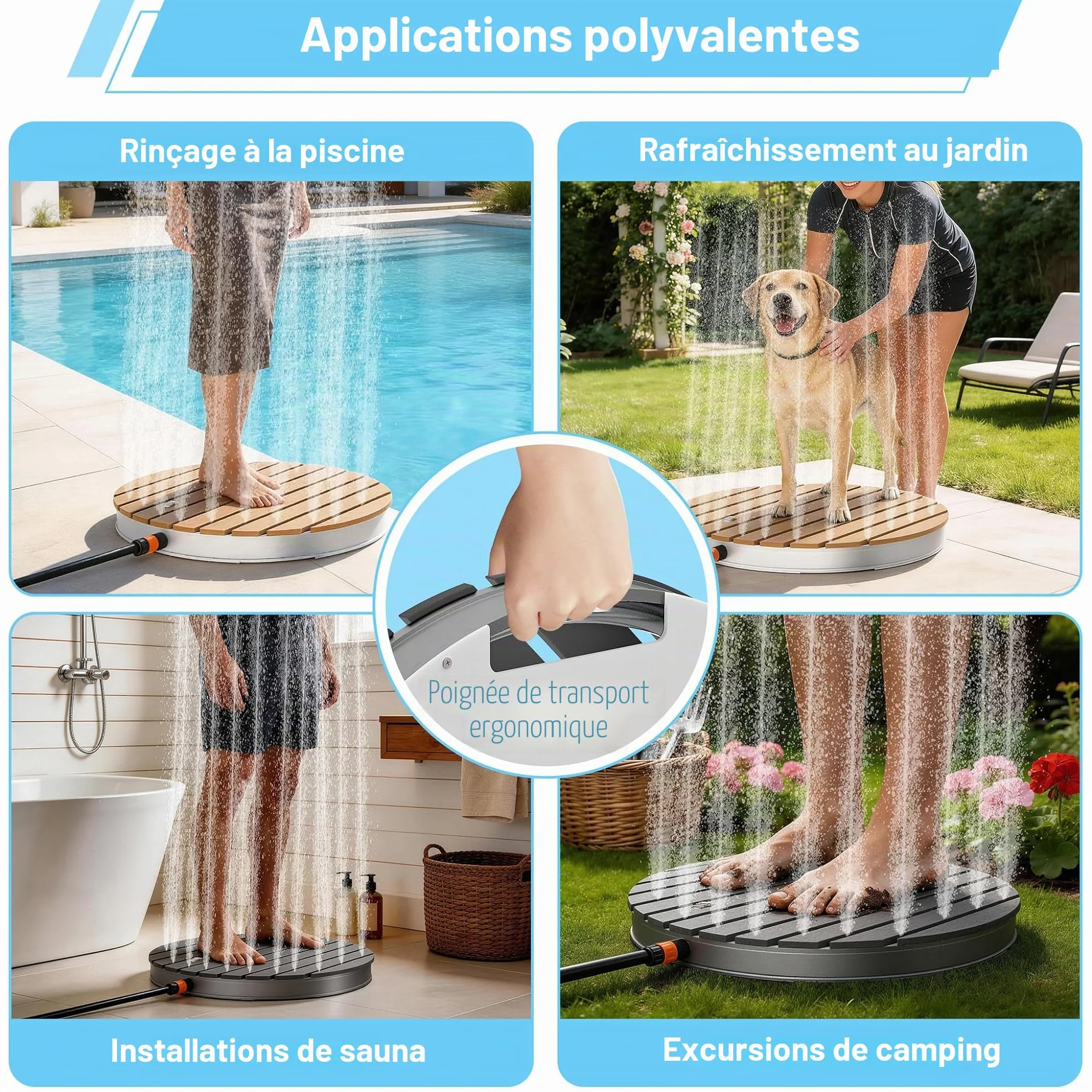 UISEBRT Douche de jardin extérieure WPC aluminium solaire mobile camping hauteur réglable 4m piscine terrasse