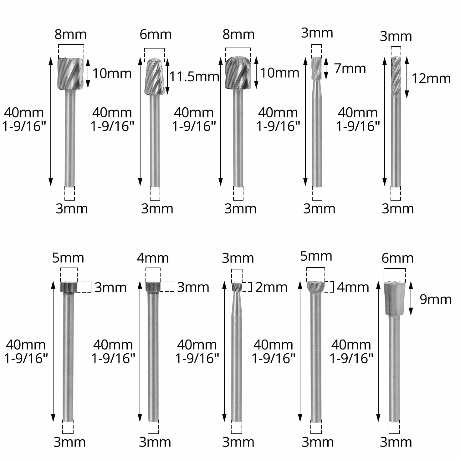 QWORK® Jeu de 20 Fraises Rotatives en Carbure HSS, Tige 1/8'' (3mm), Compatible avec Dremel, Outil Rotatif pour Bois, Métaux, Sculpture, Gravure, Polissage