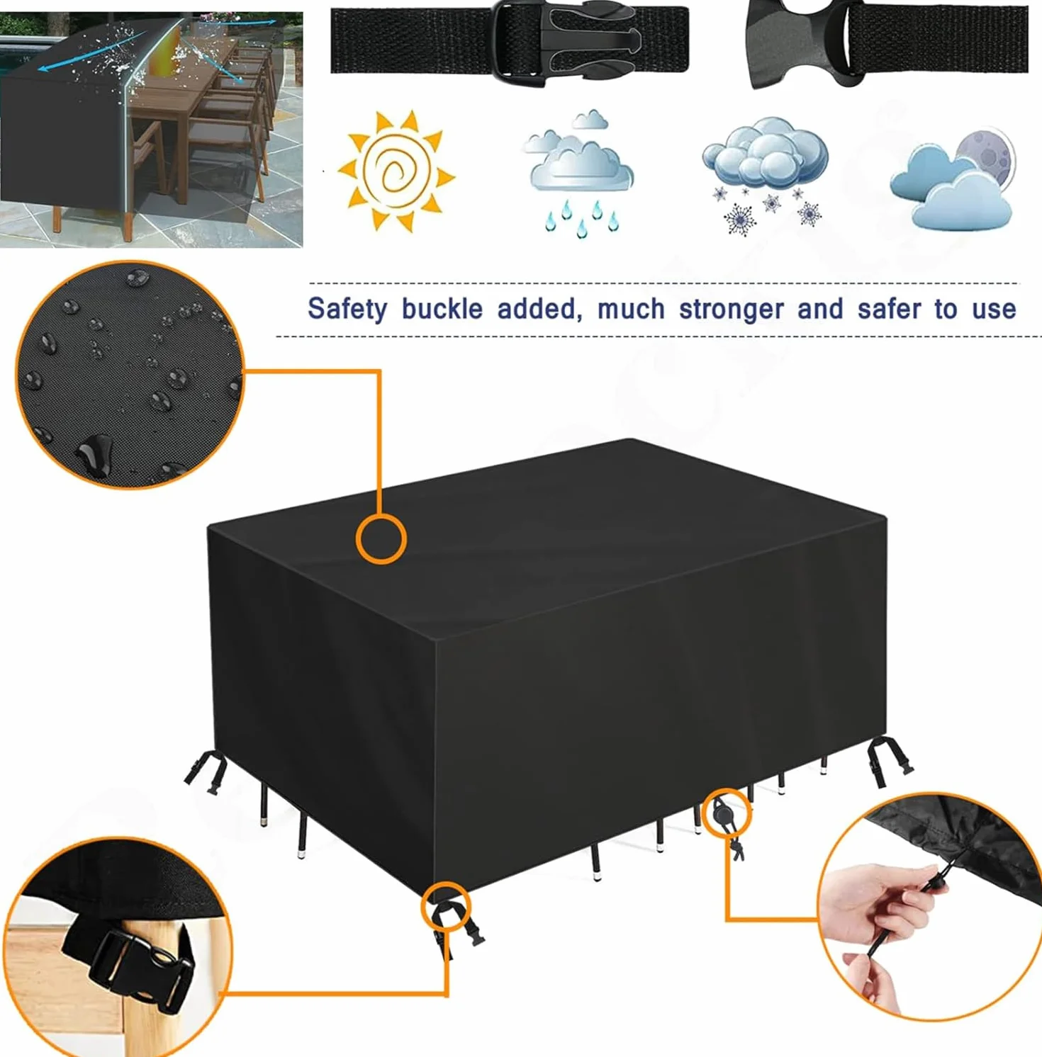 Housse Salon de Jardin Imperméable 420D Tissu Oxford pour Patio Table Chaises Extérieure 240x136x88cm Noir