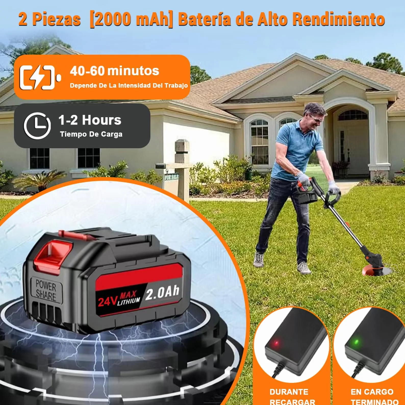 Debroussailleuse Electrique sans Fil 21V 2.0Ah avec 2 Batteries et 3 Lames, Coupe Bordure