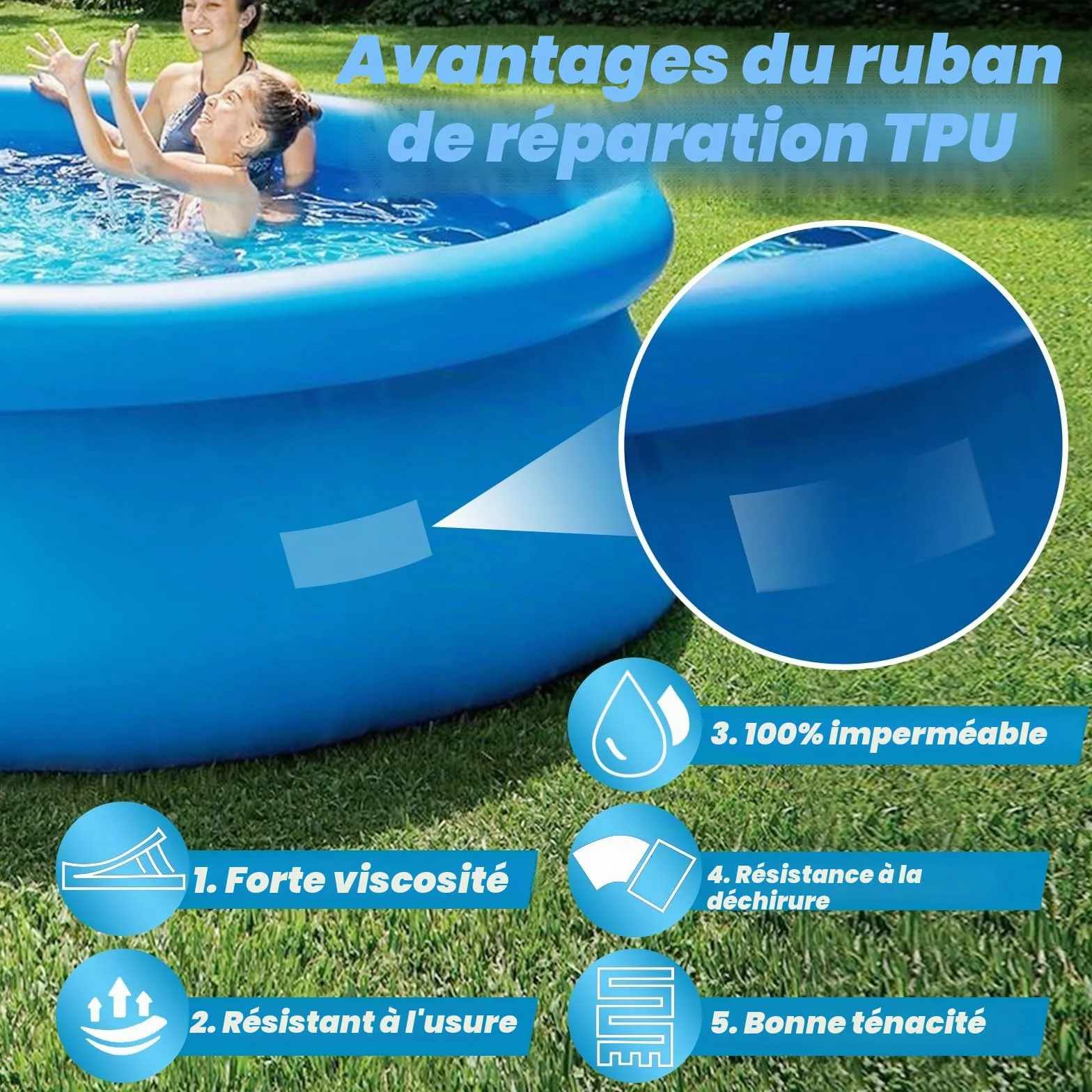 Kit Réparation Piscine Liner 10 cm x 200 cm Rustine Piscine