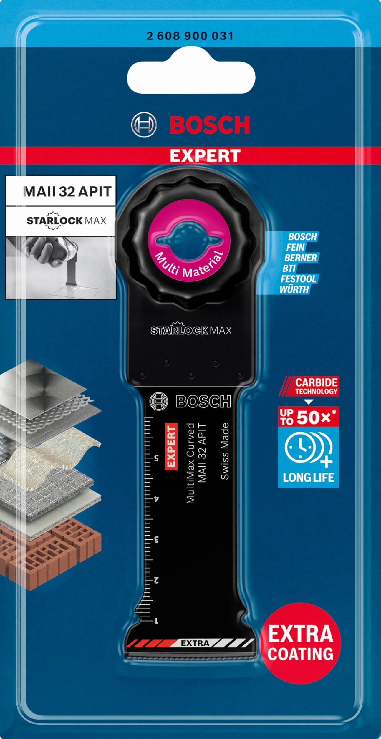 Bosch Accessories 1x Lame pour outil multifonction Expert MultiMax MAII 32 APIT (pour Tôles en acier inoxydable, Largeur 32 mm, Accessoire Outil multifonction)
