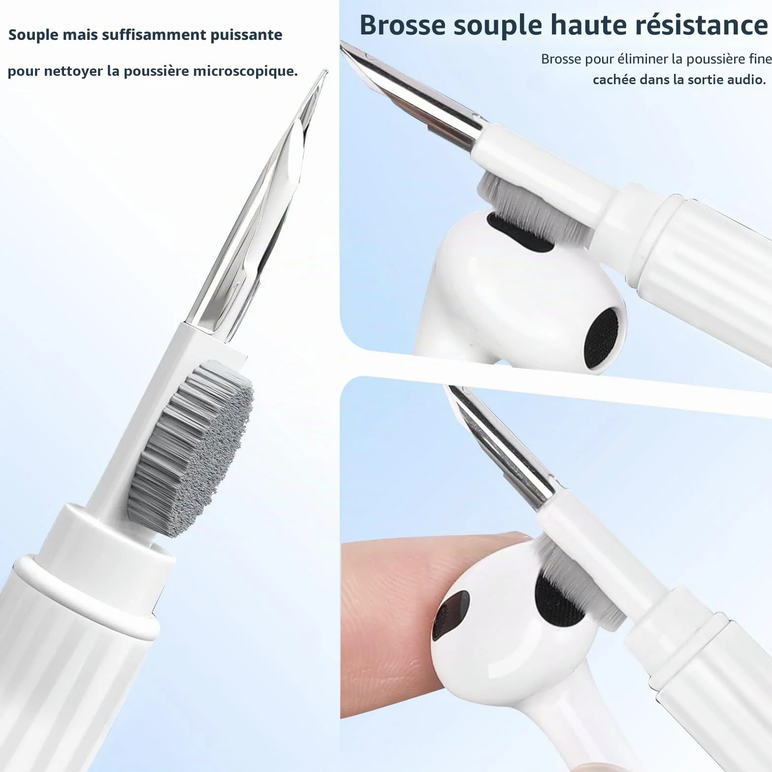Kit de nettoyage pour Airpods, nettoyeur Airpods, stylo de nettoyage multifonction pour écouteurs, écouteurs, claviers, téléphones