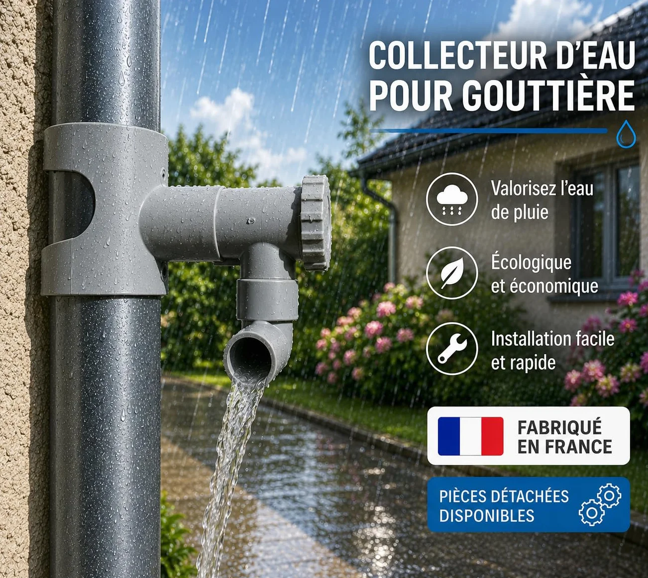 Récupérateur d'eau de pluie CAPT'EAU pour conduits circulaire GRIS