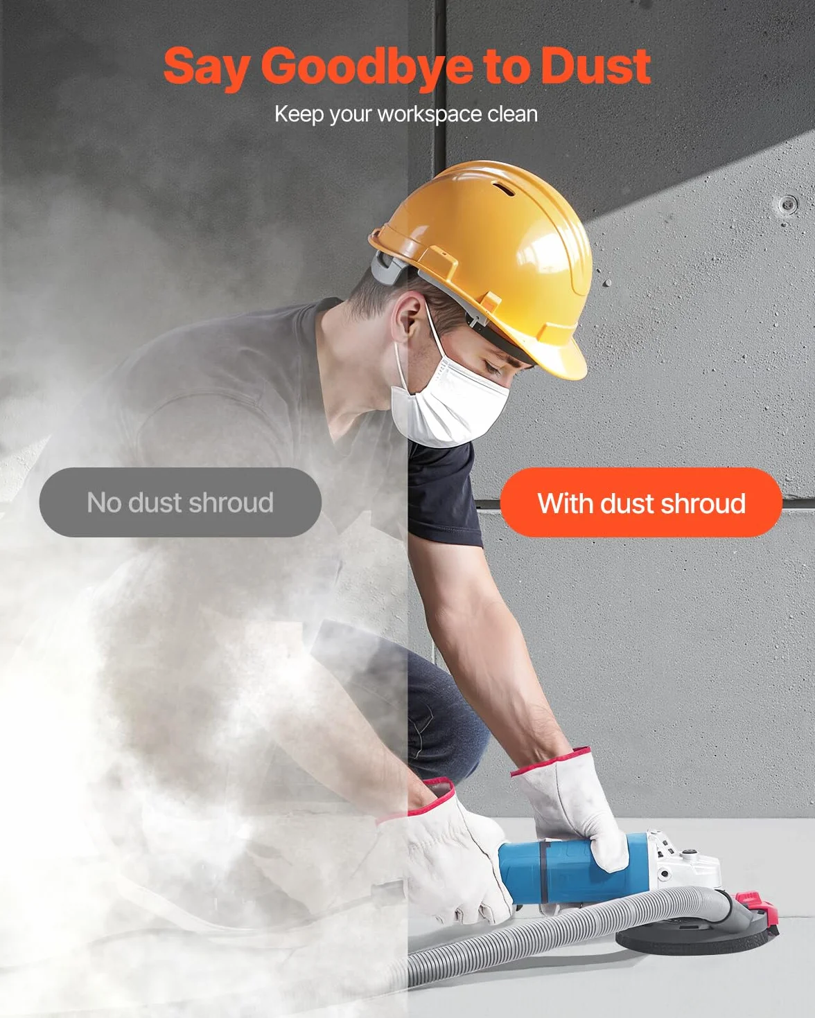 VEVOR Capot de Protection pour Meuleuse d'Angle 100-125 mm Capot Anti-poussière pour Meuleuse Angulaire, avec 6 Rondelles Serrage, Adaptateur de Tuyau d'Aspirateur, Protection pour Meulage Bois Béton