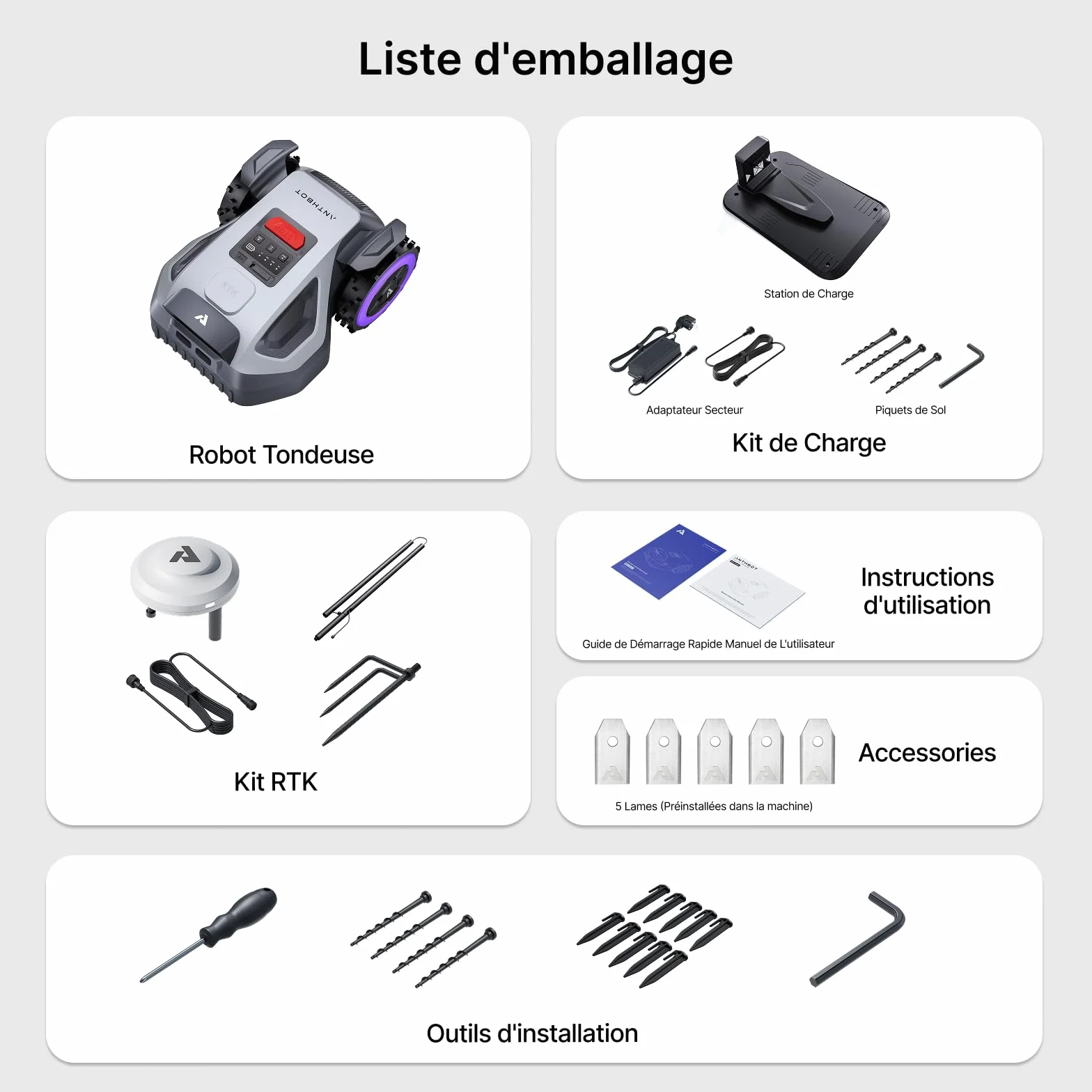 ANTHBOT M5 Robot Tondeuse 500-700㎡ 150㎡/h NetRTK 4G Cartographie Automatique Double Vision IA Gestion Multi-Zones APP Control 3-7CM Réglage Hauteur