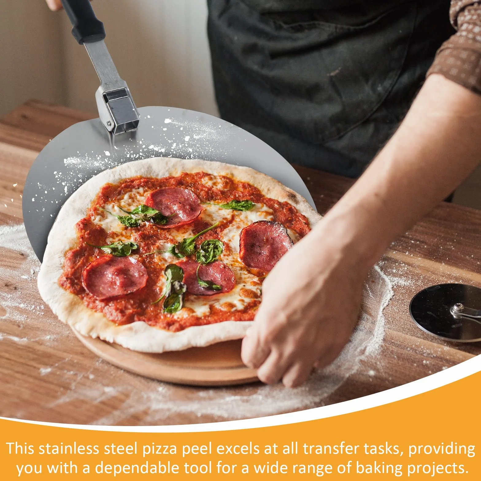 Spatule Pizza 10 Pouces Inoxydable avec Poignée Pliable, Plaque Pizza Barbecue 30.5x29.5cm