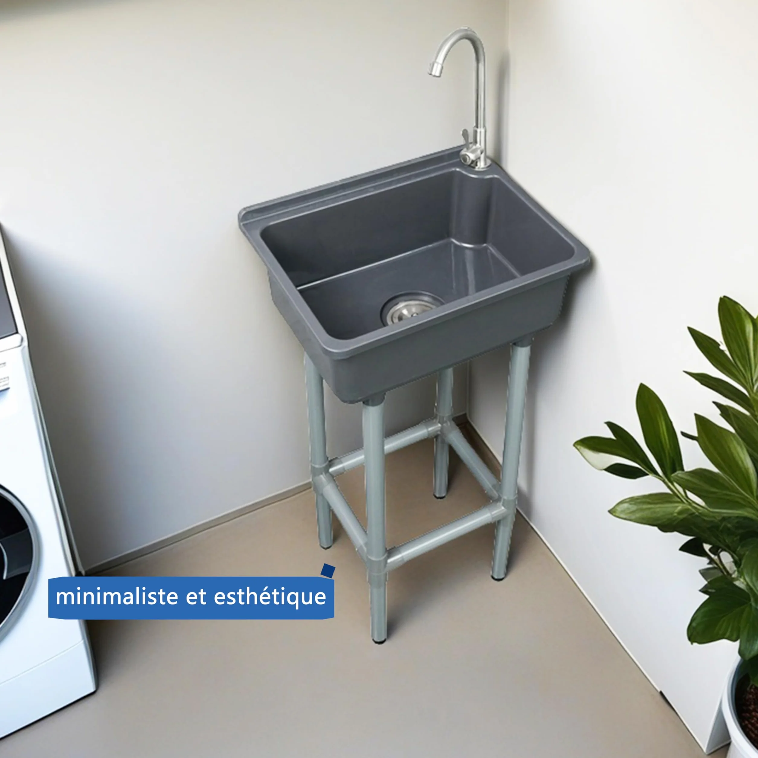 Évier utilitaire mural 42 x 32 cm avec trou de robinet 3,2 cm plastique