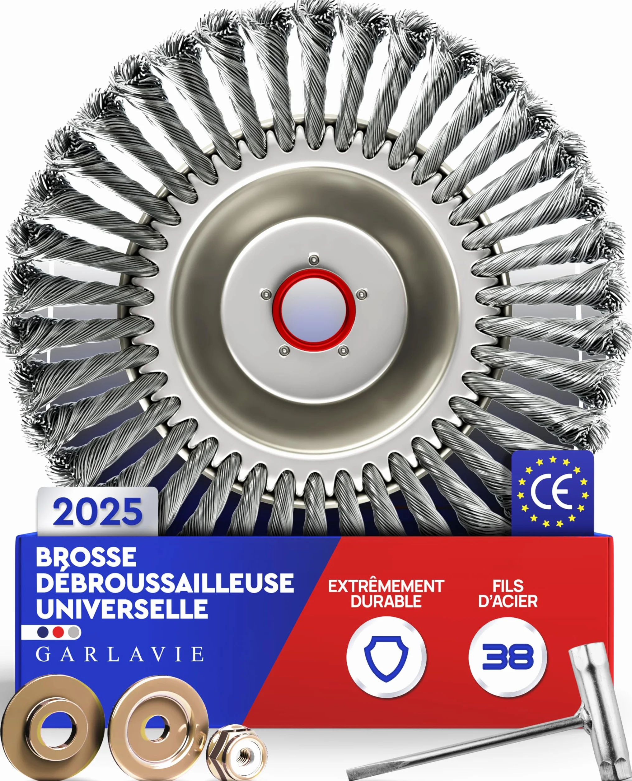 Tête de débroussailleuse universelle alésage 25,4 mm brosse métallique disque pour mauvaises herbes