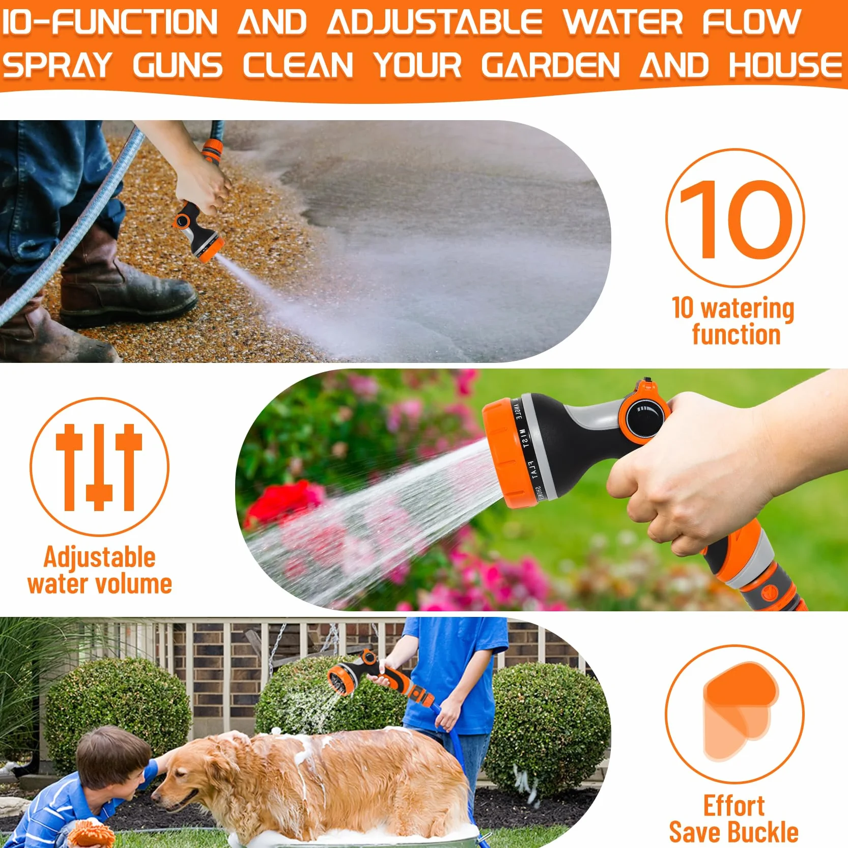 Pistolet d'arrosage jardin 10 modèles débit d'eau réglable multifonctionnel pour laver voiture animaux domestiques