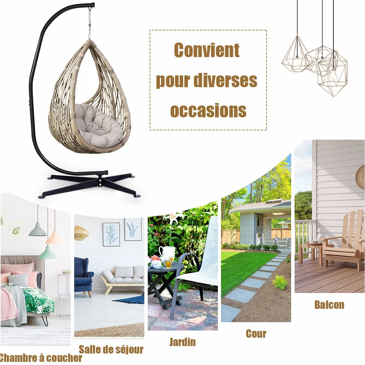 DREAMADE Support de Chaise Hamac Forme C en Acier 150 KG Noir 113 x 77 x 214 CM