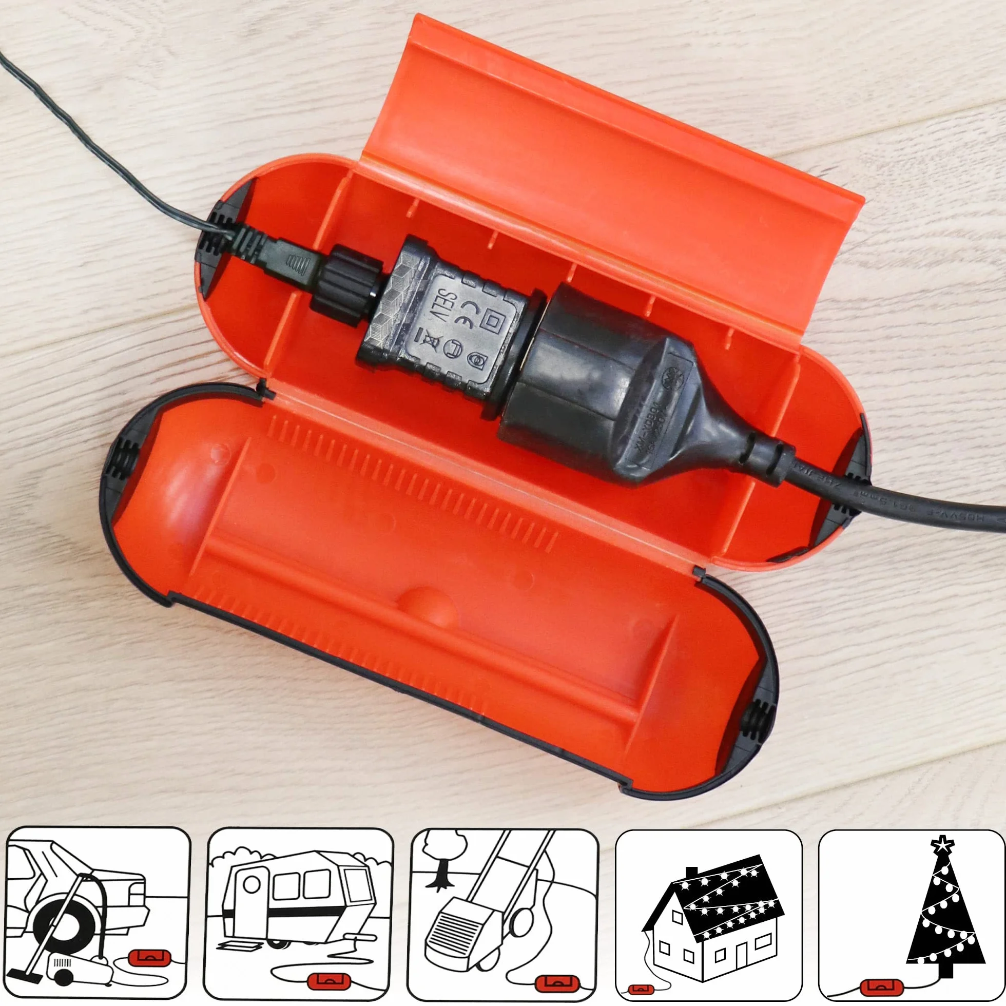 COM-FOUR® 3x boîtier de protection pour connexion enfichable, boîtier de protection pour usage intérieur et extérieur, capsule de protection pour rallonge, sécurité pour fiche et prise Schuko (Orange)