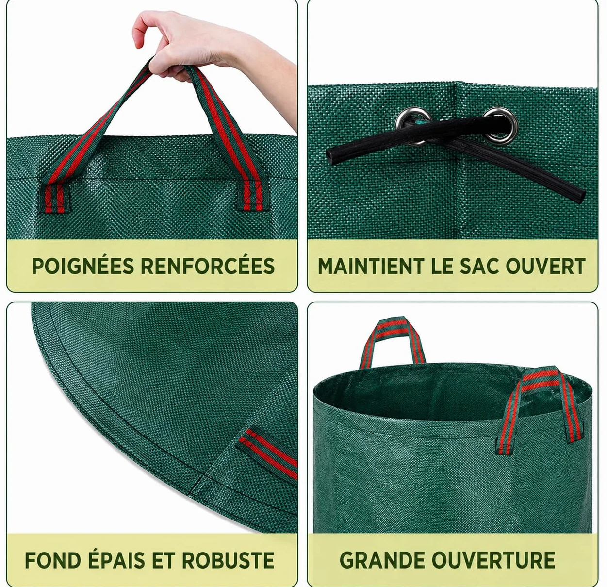 Sacs à Déchets de Jardin Robustes 272L Lot de 6 Réutilisables avec Poignées Pliables Tissu Industriel