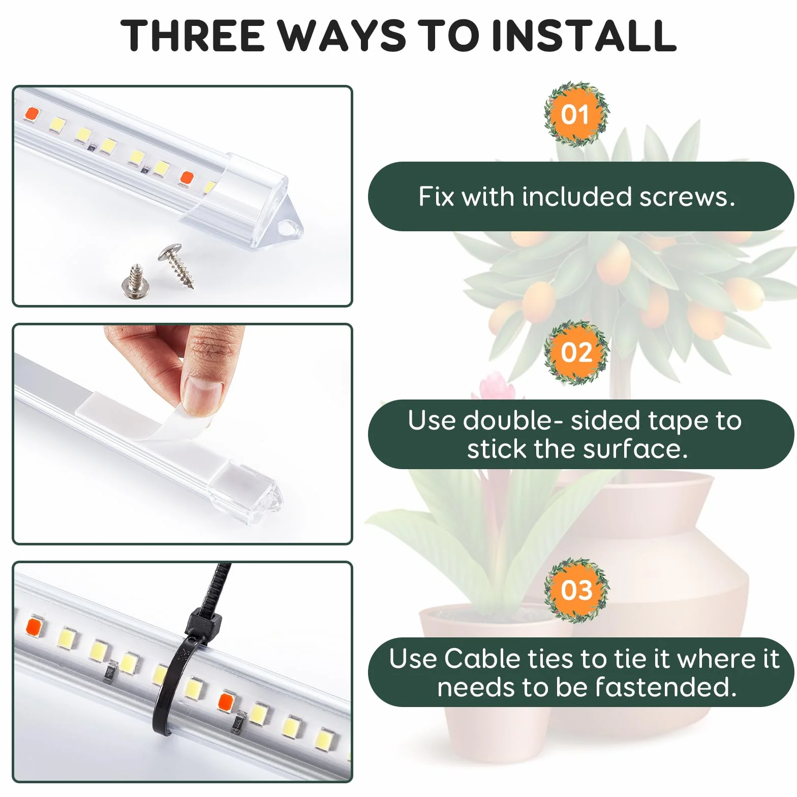 Luz para Cultivo de Plantas, Lámpara Solar de Espectro Completo, 4 Barras con Temporizador 6/12/18H, 5 Niveles Regulables