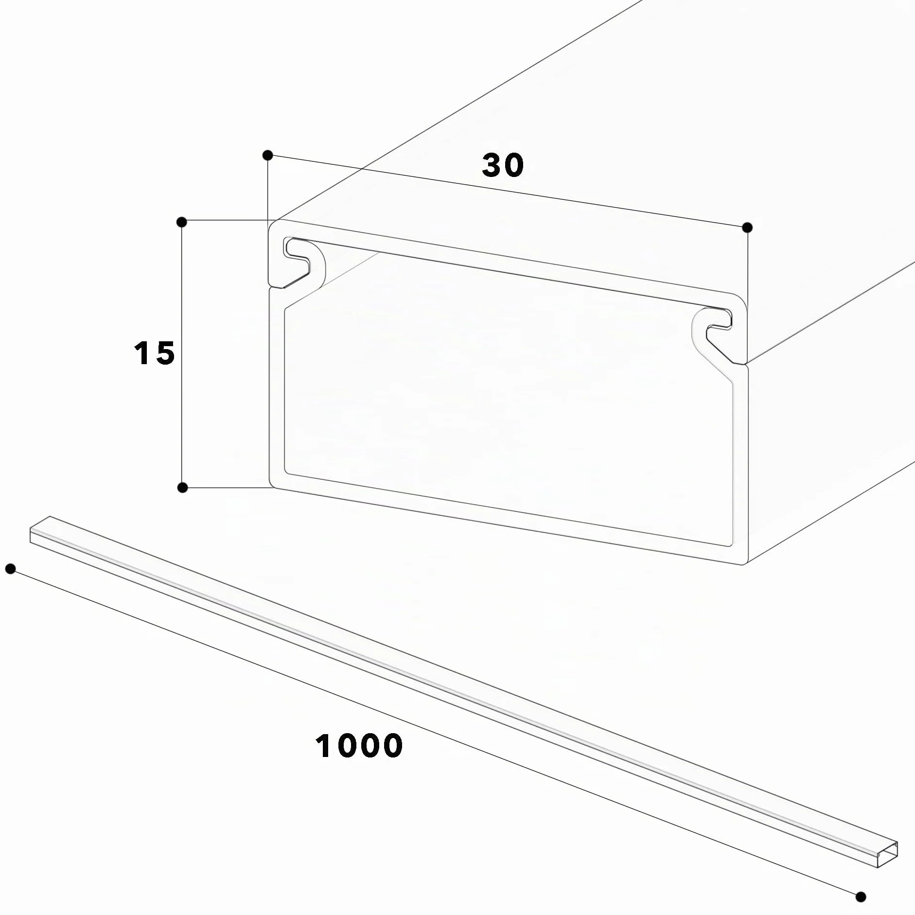 Cablecoach Habengut Goulotte de câble (avec Trou de Montage dans Le Fond) 15 x 30 mm en PVC, Couleur : Noir, Longueur 4 m (4 x 1 m de Longueur)