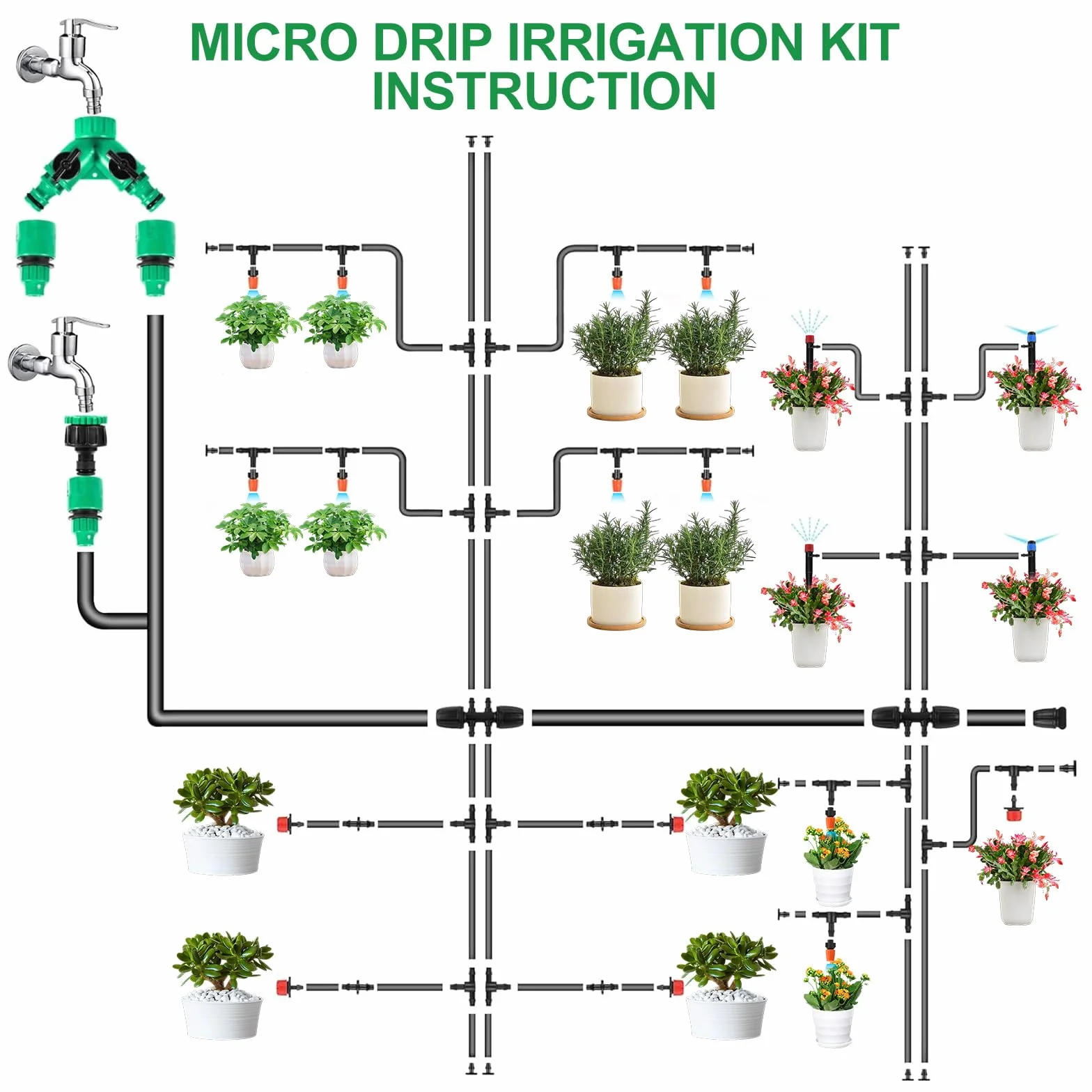 Kit d'irrigation goutte à goutte 60+15M 313 pièces pour jardin arrosage automatique