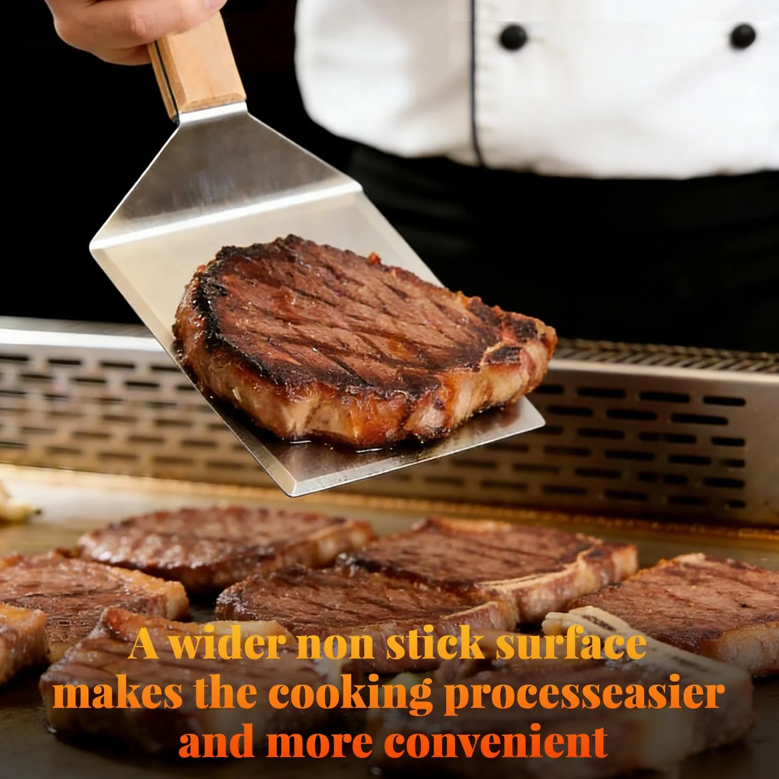 Spatule Cuisine Extra Large en Acier Inoxydable avec Poignée en Bois pour Grillades Hamburgers