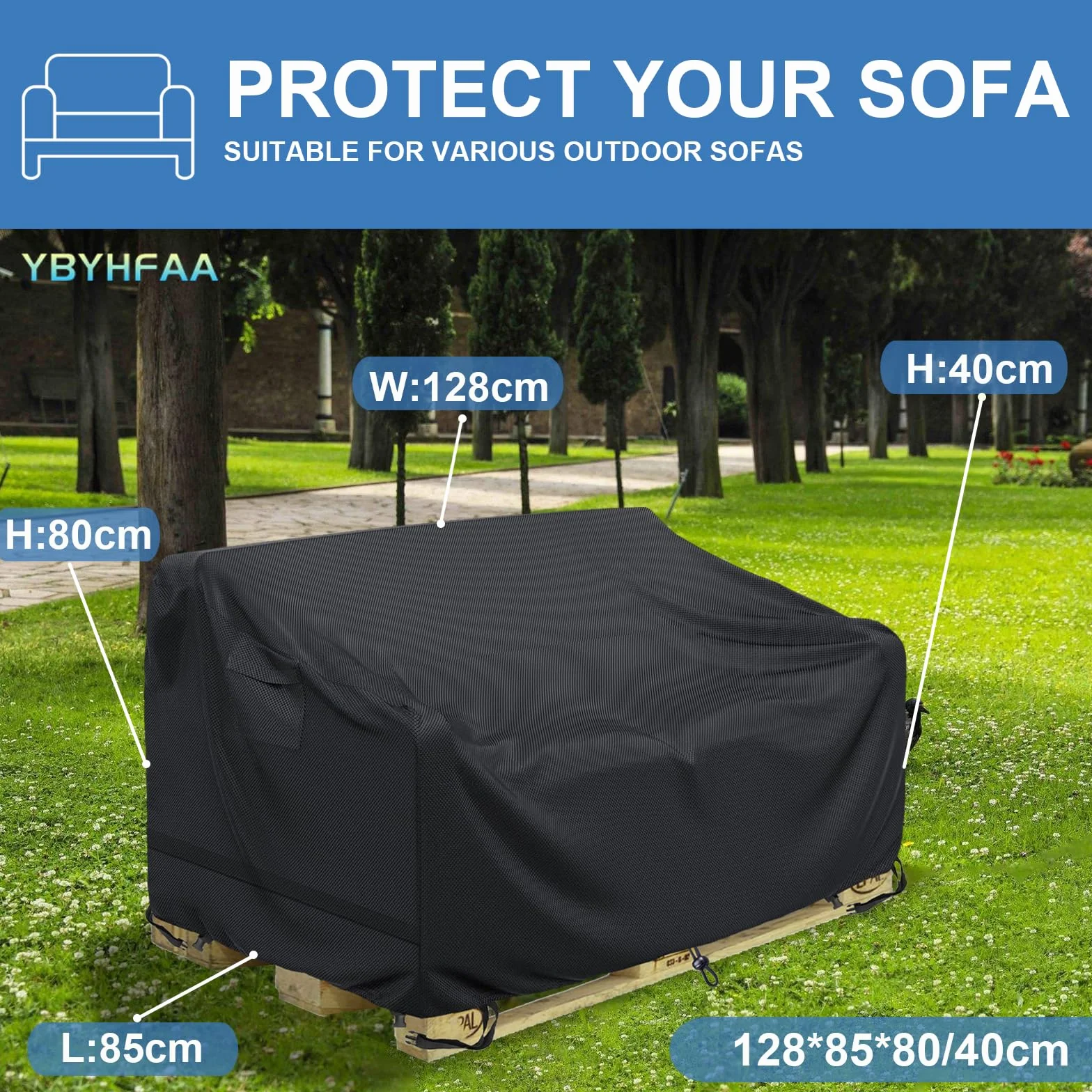 Oxford 600d Housse de Protection pour Banc de Palette Imperméable 128 x 85 x 80 cm Noir