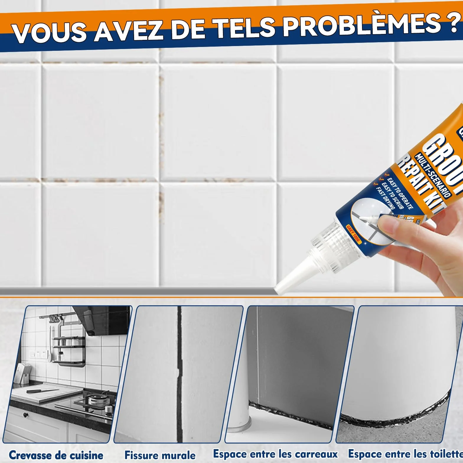 Kit de Réparation de Joints de Carrelage, Lot de 2 Réparations de Joints de Carrelages, Réparation de Joint de Carrelage à Séchage dans la Salle de Bain, Restauration (Gris, 2)