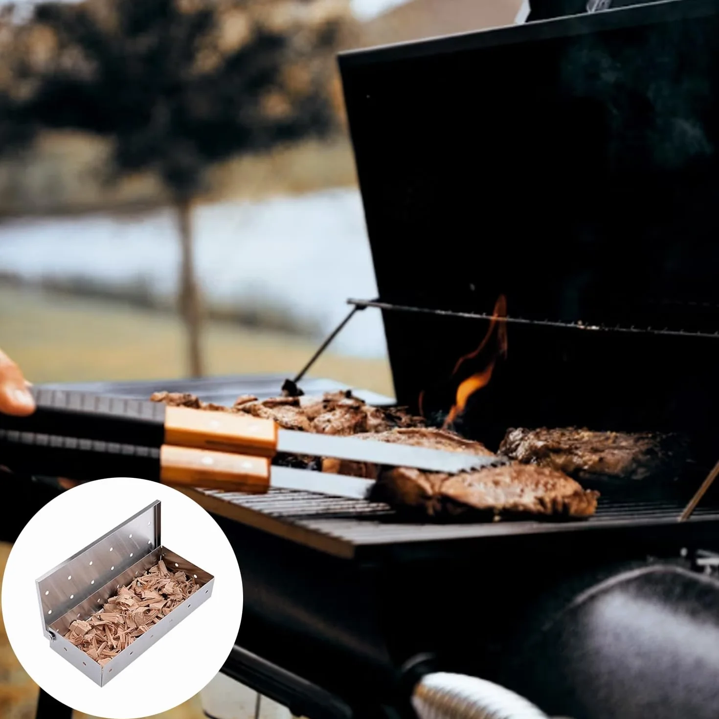 Boîte de fumage en acier inoxydable pour barbecue à gaz et charbon de bois