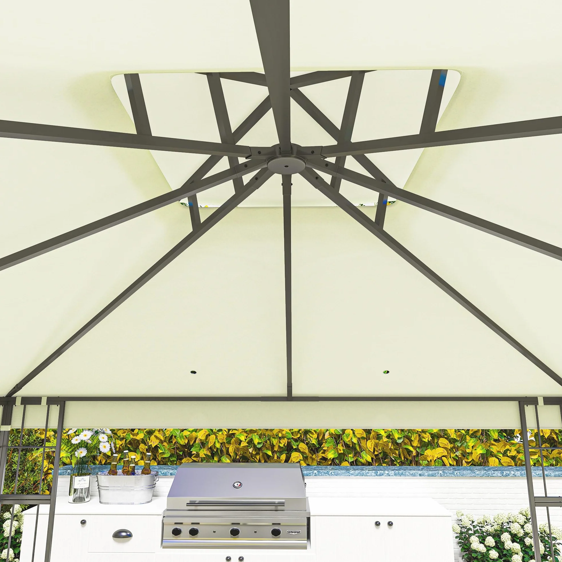 Outsunny Pavillon double toit 3x3 m Hydrofuge stable résistant hiver Jardin protection UV Tente métal blanc crème