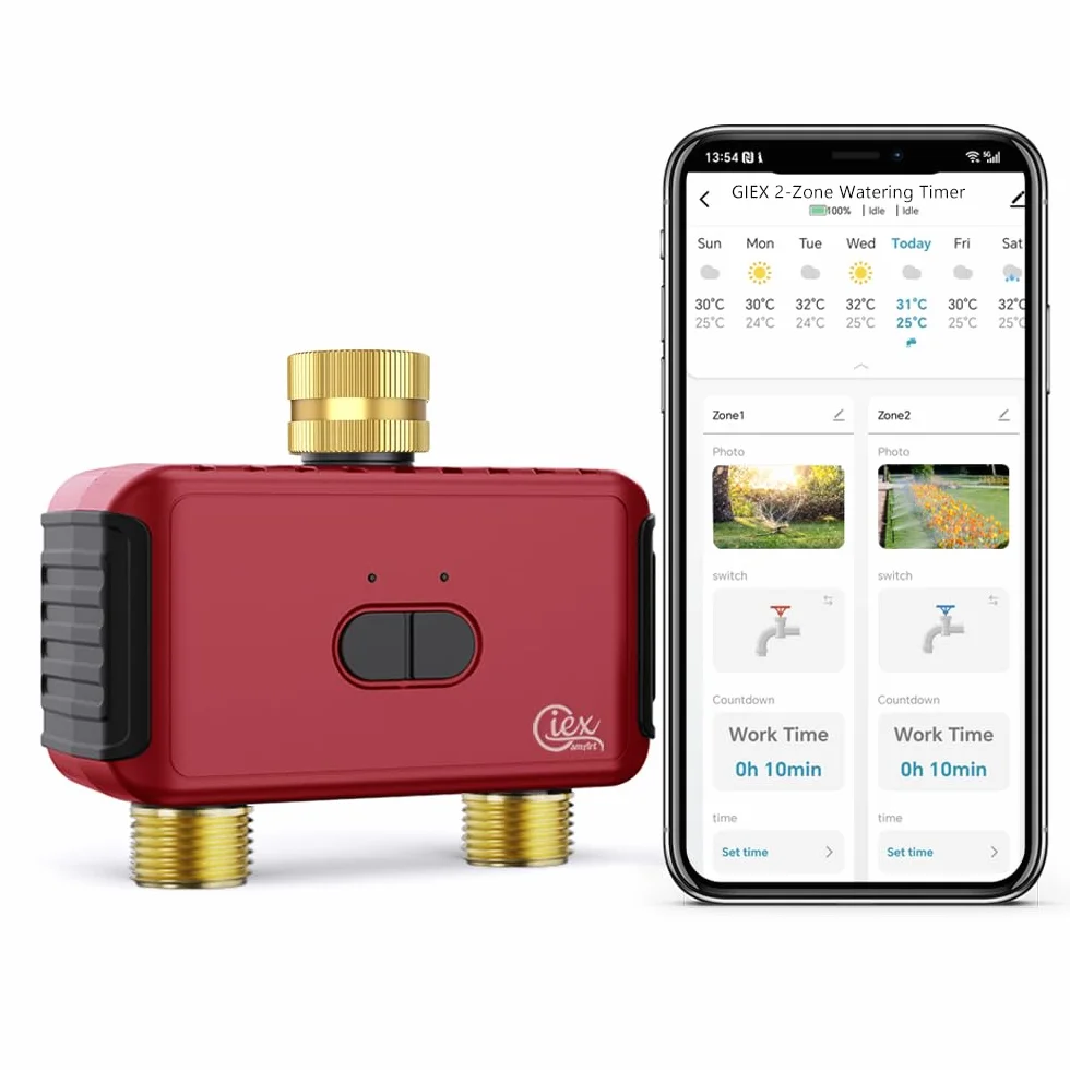 GIEX Programmateur d’arrosage Wi-Fi 2 Zones, Compatible Tuya Smart Life
