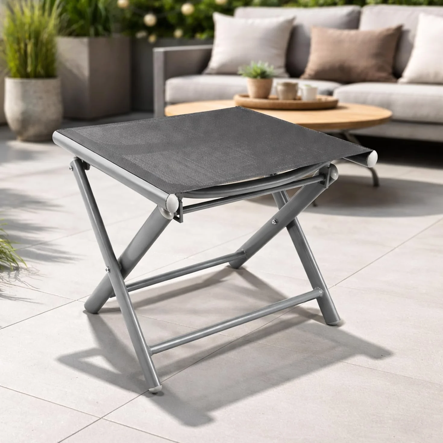 Mojawo Repose-pieds de jardin Pliable Tabouret pliant Aluminium résistant aux intempéries Anthracite/noir