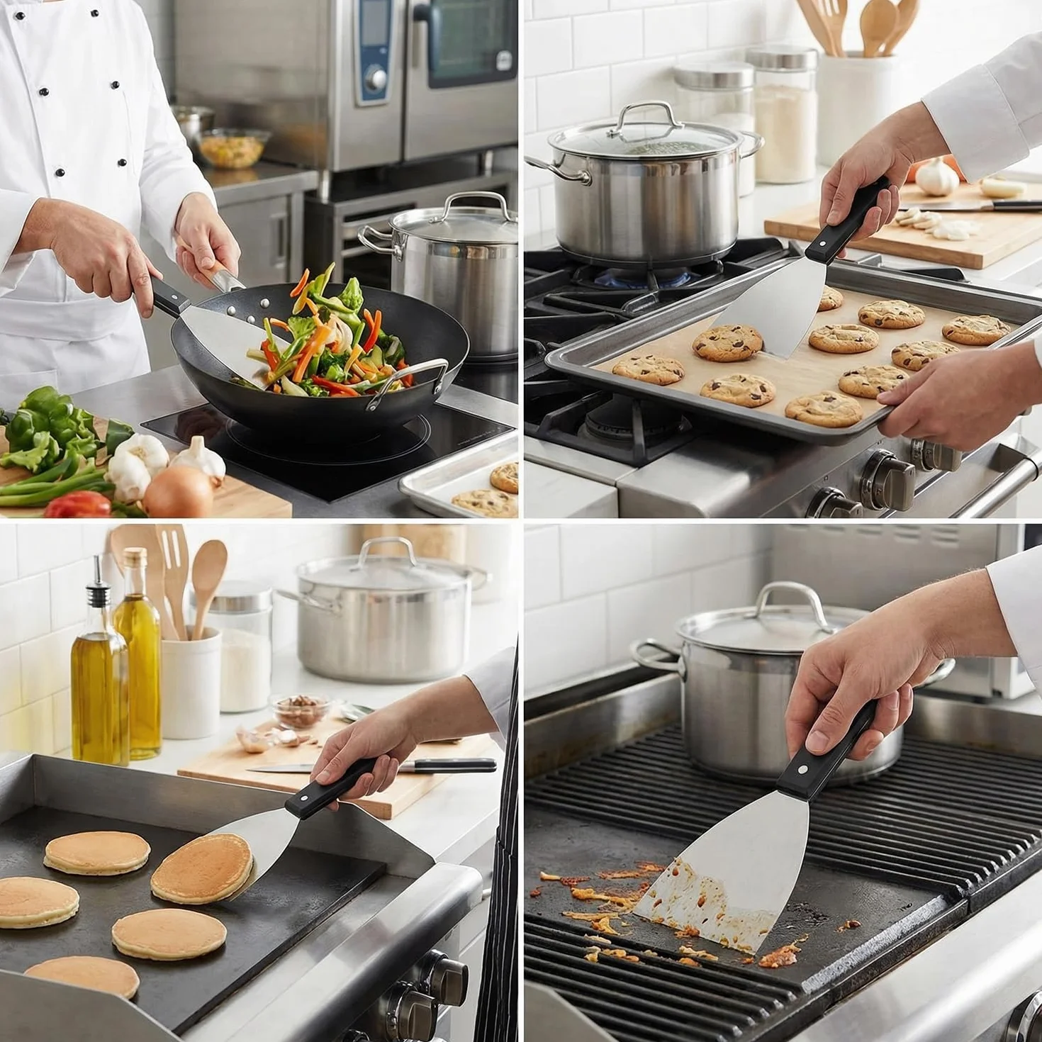 Lot de 2 Racleurs de Plancha en Acier Inoxydable avec Bord Incliné pour Barbecue