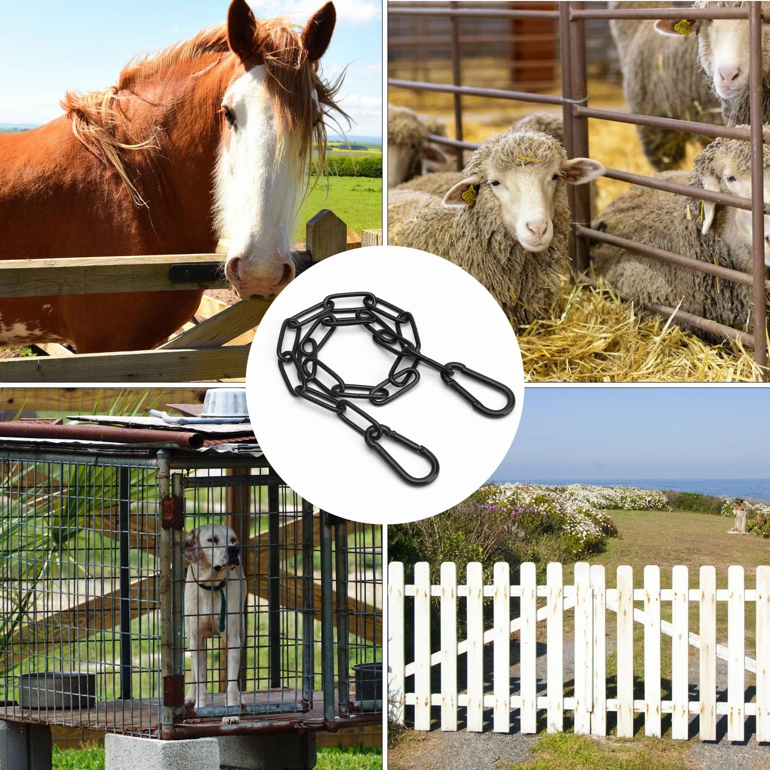 2 PCS Noir Chaîne en Acier Inoxydable,Chaîne en Acier Inoxydable avec Mousqueton Chaînes Métallique de 0.5m à Suspendre pour Portails de Clôture,Jardin,Portails de Cage pour Animaux Domestiques