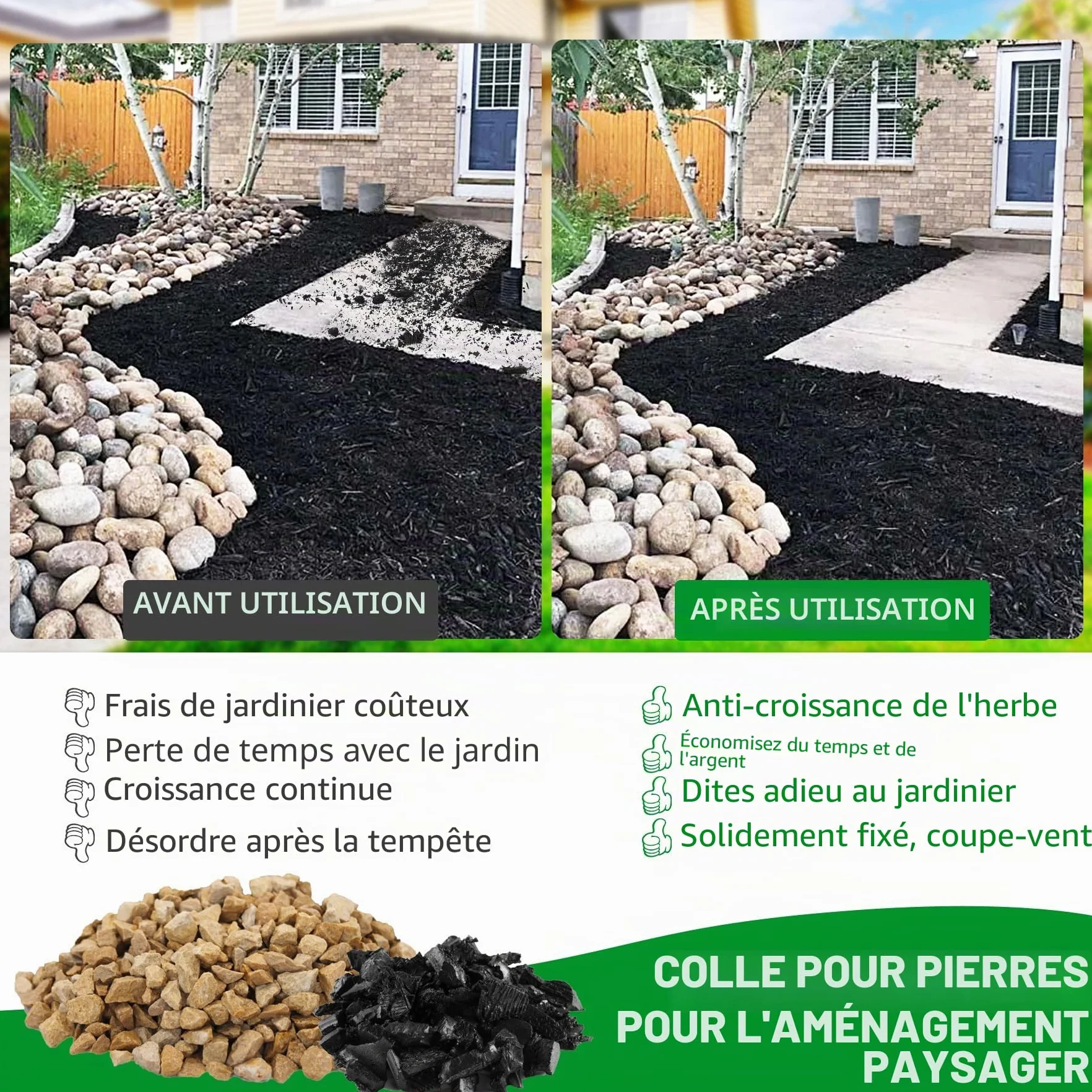 Liant pour Gravier - Colle Extra Forte pour Pierres, Fixateur pour Gravier, Resine Gravier pour Fixer Pierres, Écorce - Liant Gravier Extérieur pour Allées de Jardin, Chemins en Pierre (2 Liter)