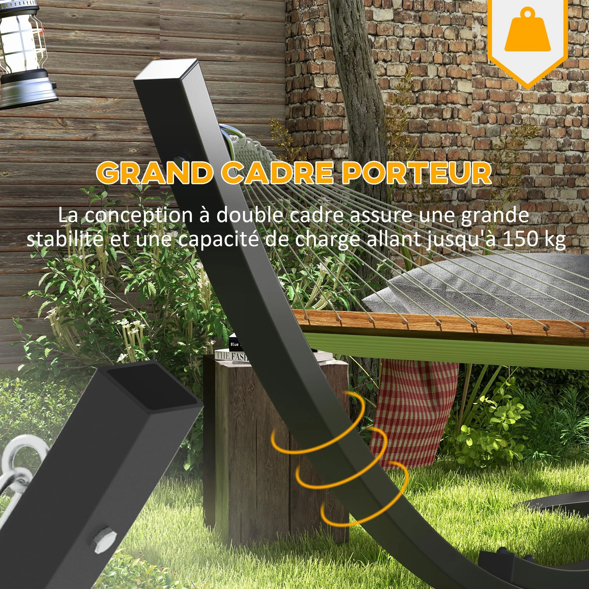Outsunny Support Pied de hamac métal époxy 360 cm pour hamacs 270-330 cm Gris
