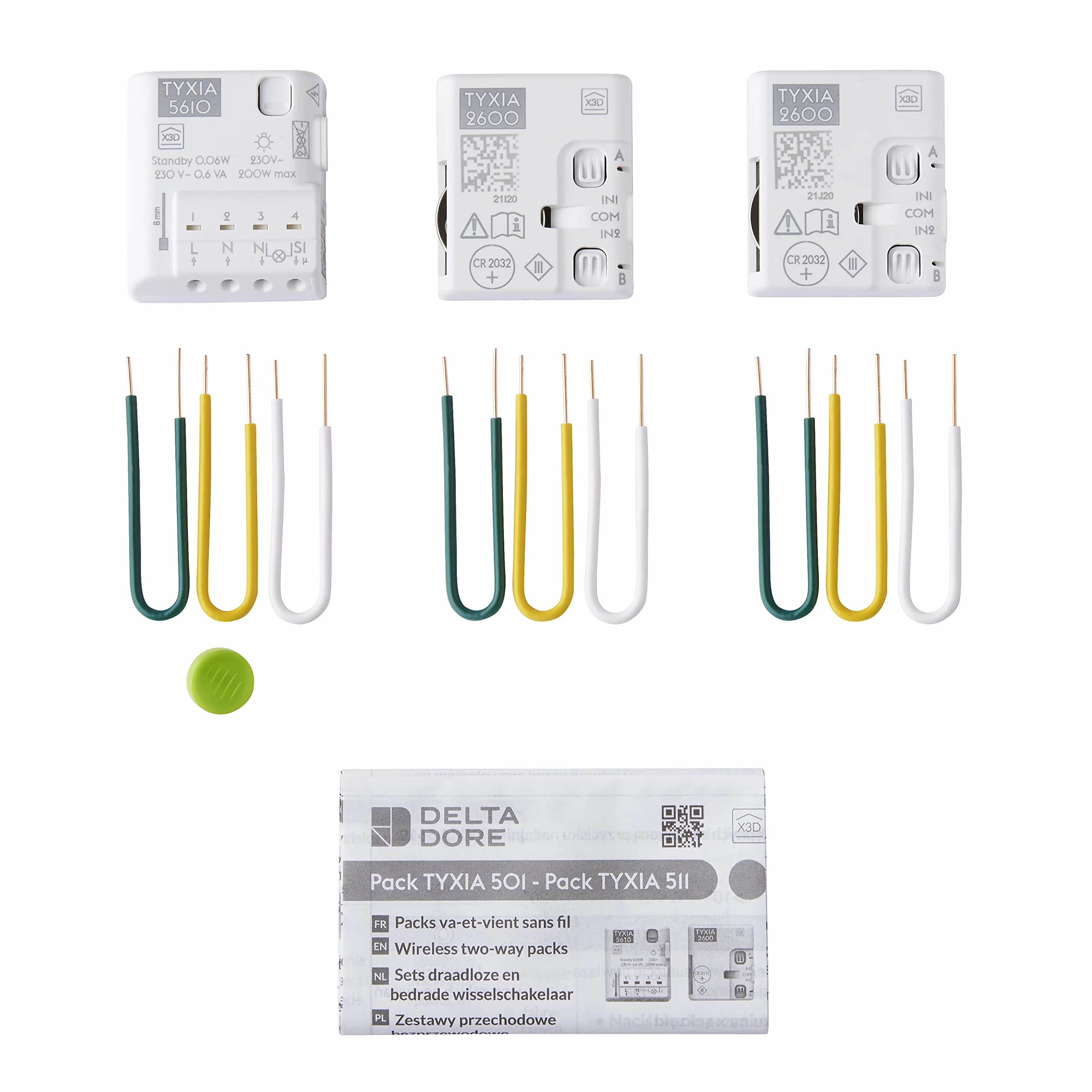 Delta Dore Pack Tyxia 511 pour le Contrôle d'un Va-et-Vient Sans Fil (Sans Neutre à l'Interrupteur) - 6351408