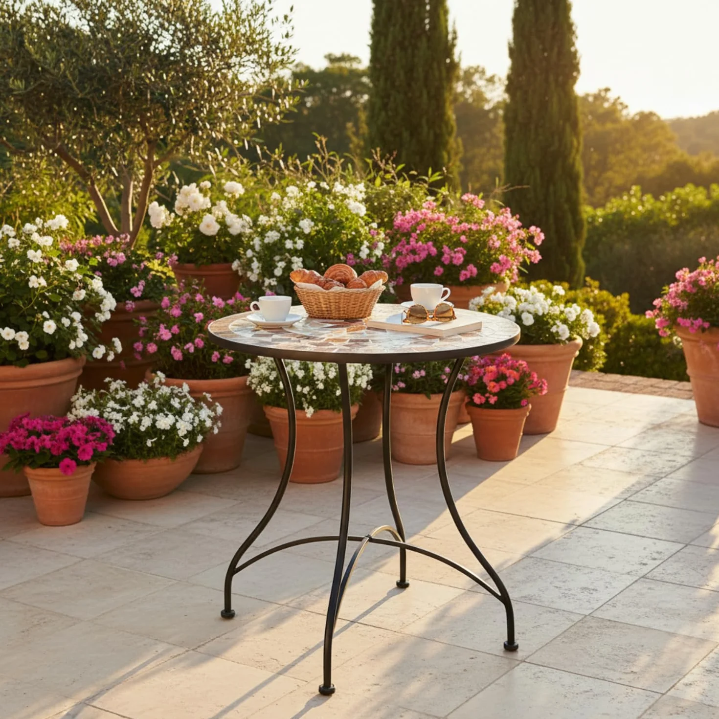 Table de Jardin Ronde en mosaïque 60 cm — Table d'appoint méditerranéenne pour Balcon