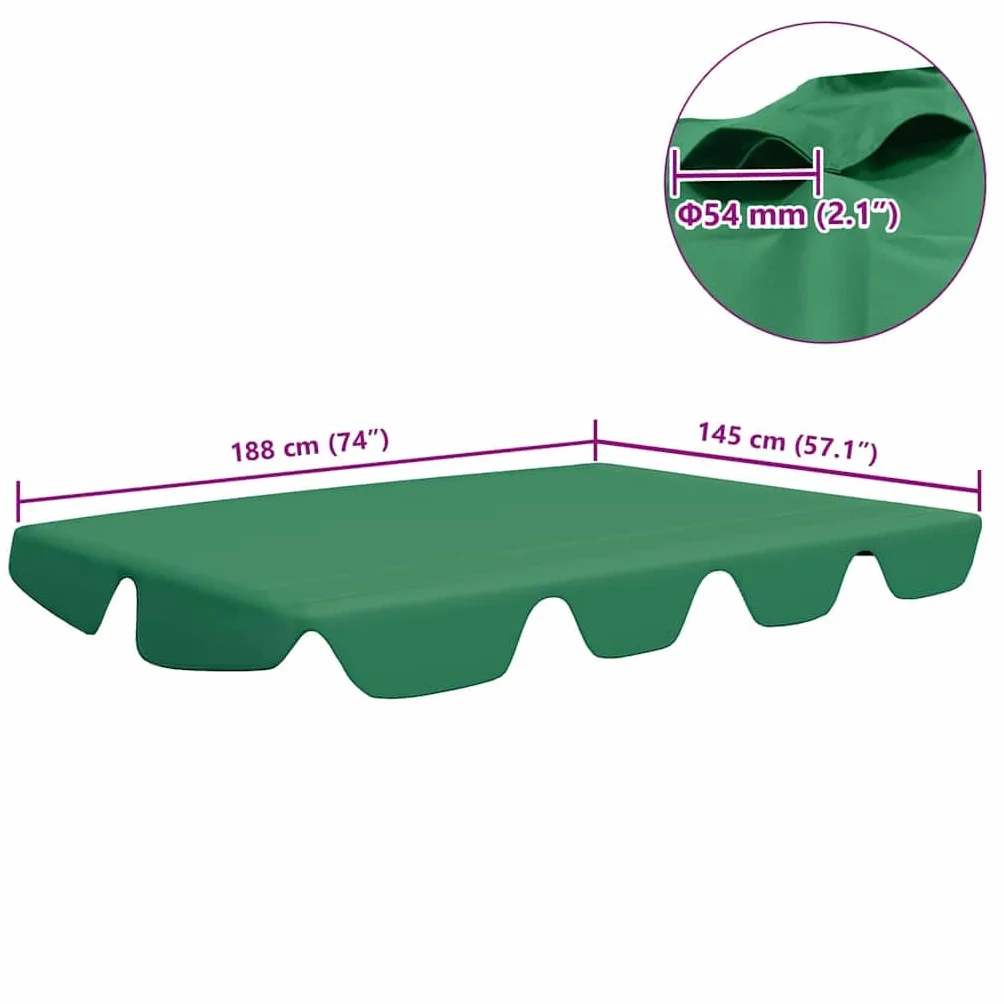 vidaXL Toit de Remplacement pour Balançoire Imperméable Vert 188/168x145/110 cm