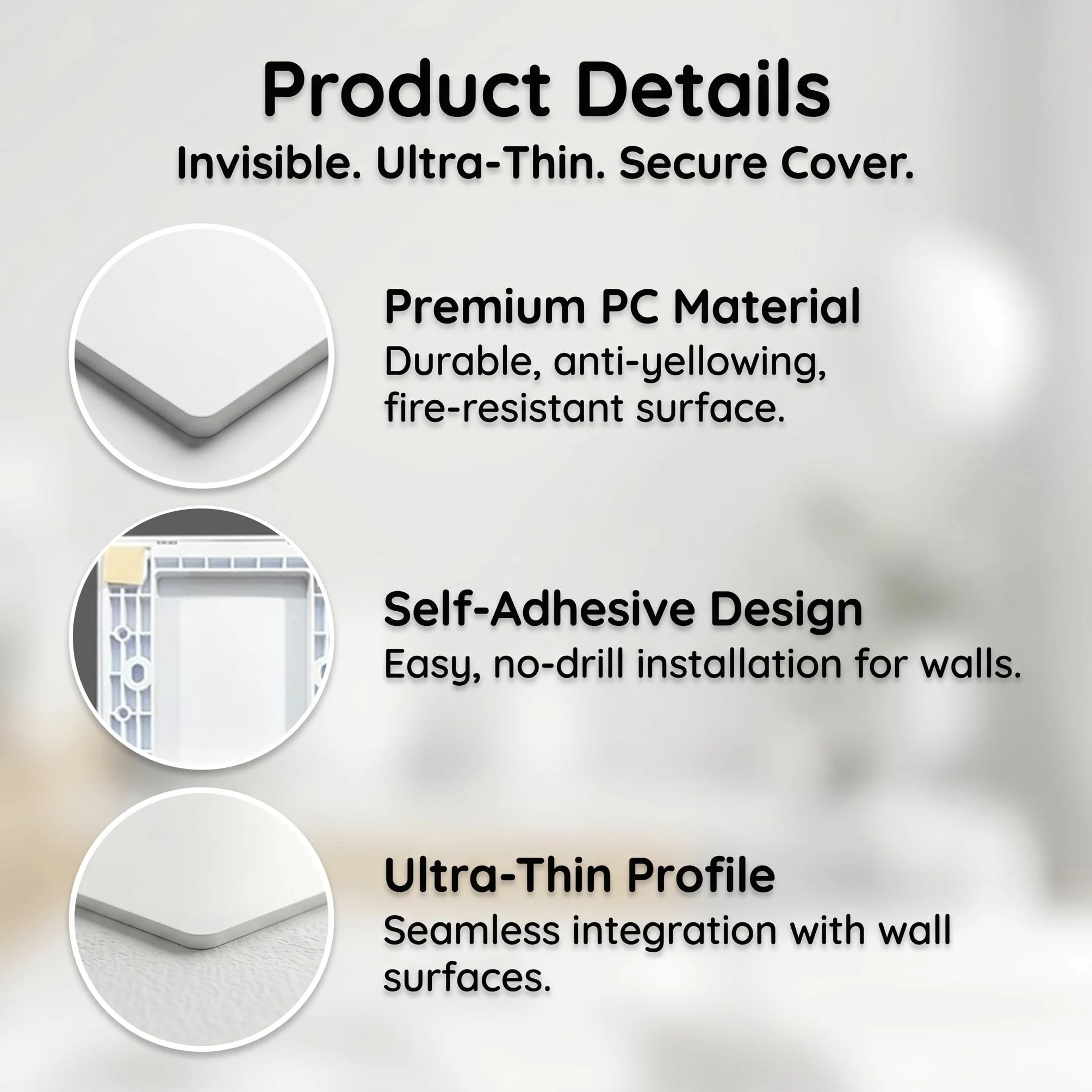 Ruvan Sans Perçage Cache-Prise Blanc Design, Lot de 2 Plaques d'Obturateur Autocollantes 86x86mm, Protection de Mur Prise et Interrupteur, Panneau de Finition en PC pour Rénovation Maison