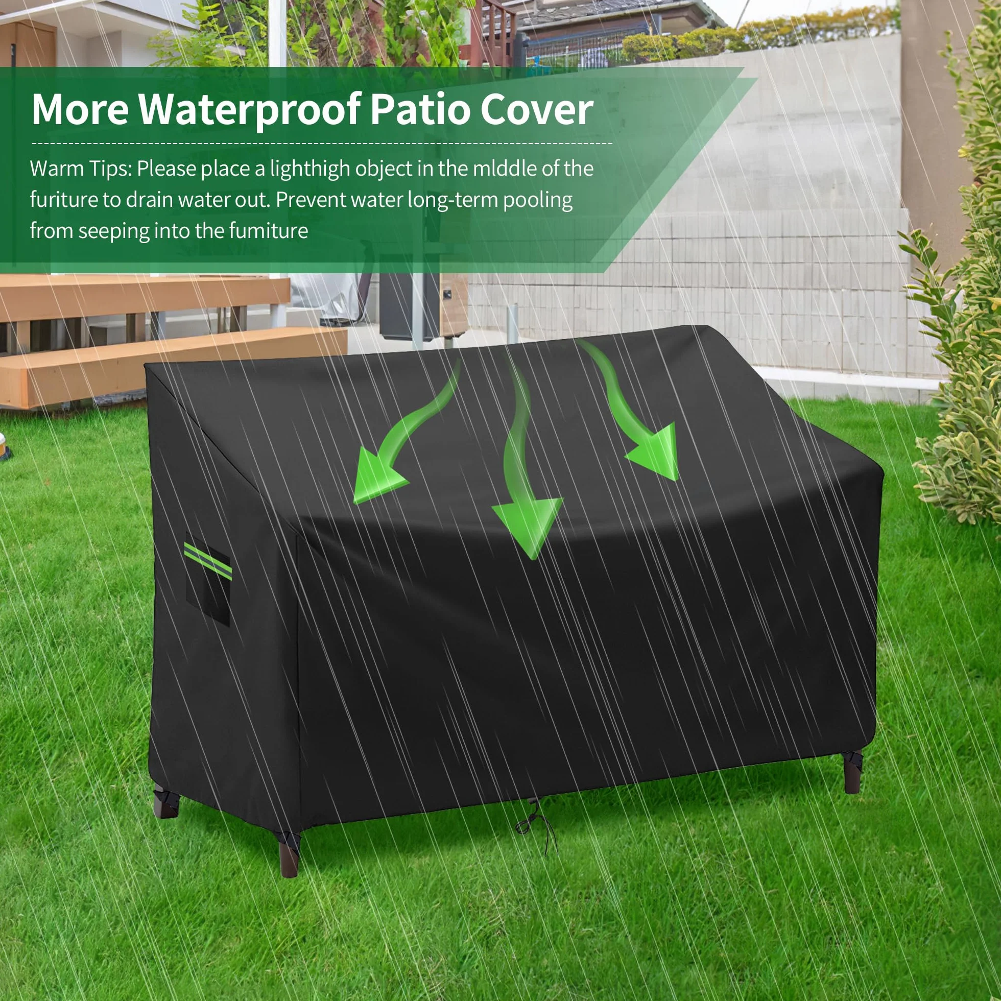 Housse de banc de jardin 3 places Oxford 420D imperméable coupe-vent revêtement PU 134x66x63/89cm Noir