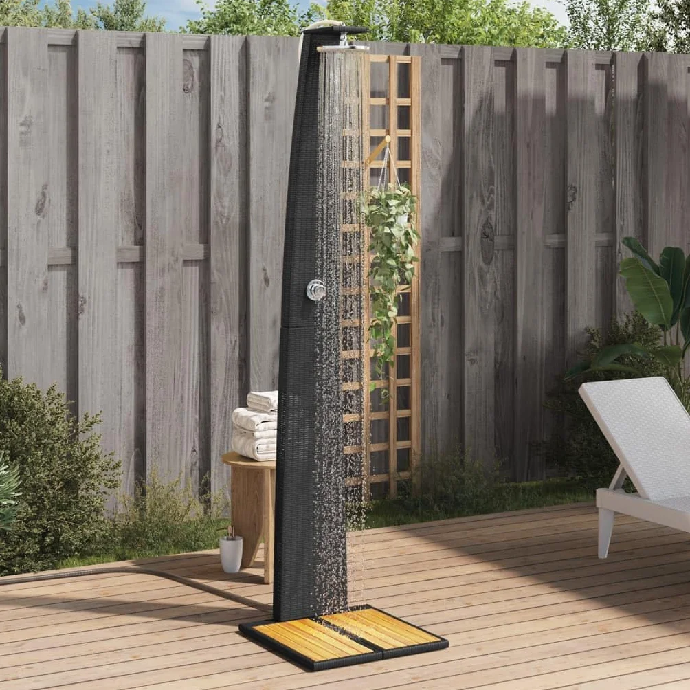 vidaXL Douche d'Extérieur Meuble de Jardin Noir Résine Tressée Bois Acacia