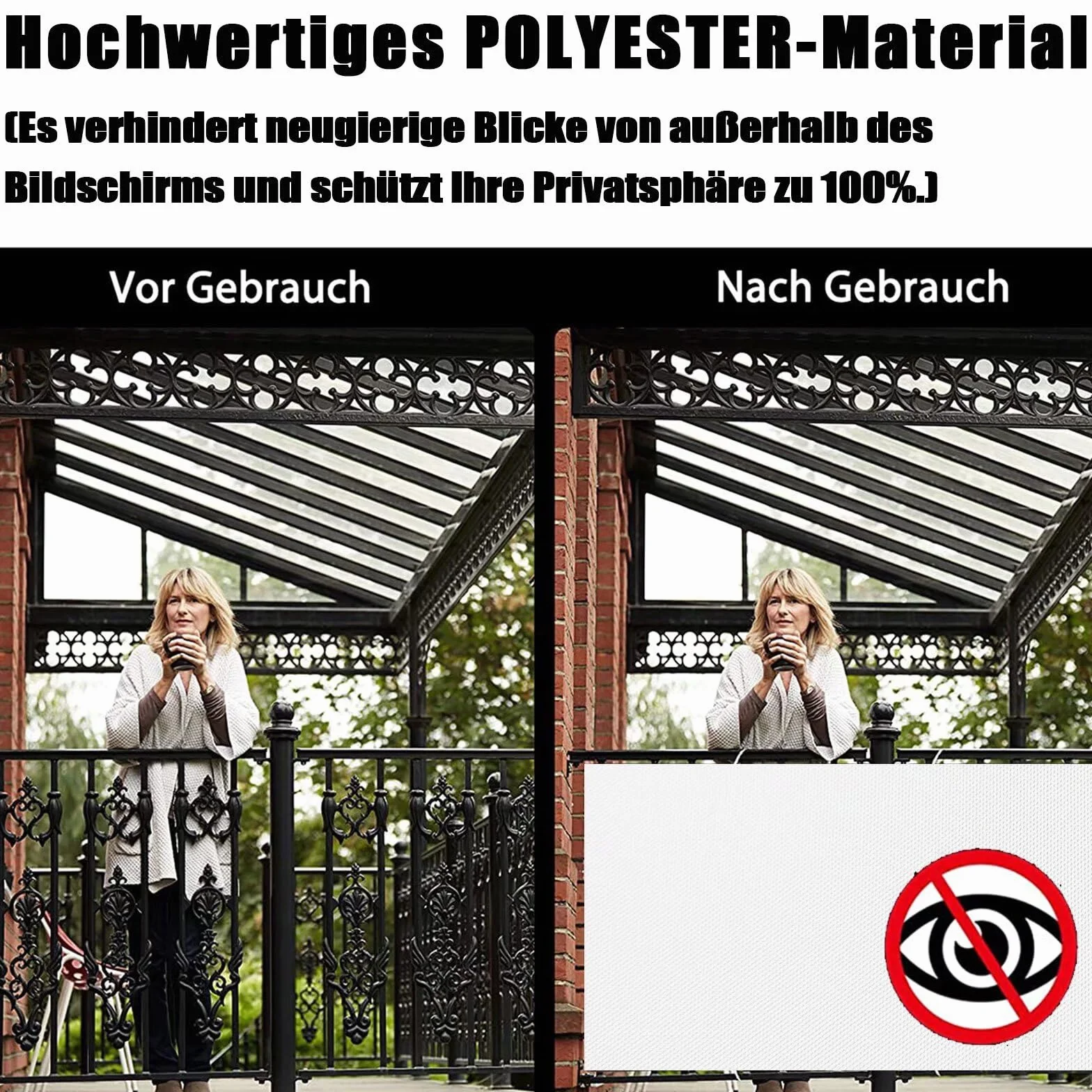Brise Vue Blanc Polyester 200g/㎡ Opaque Vent Protection UV Cache terrasse 1m Hauteur 100x150cm