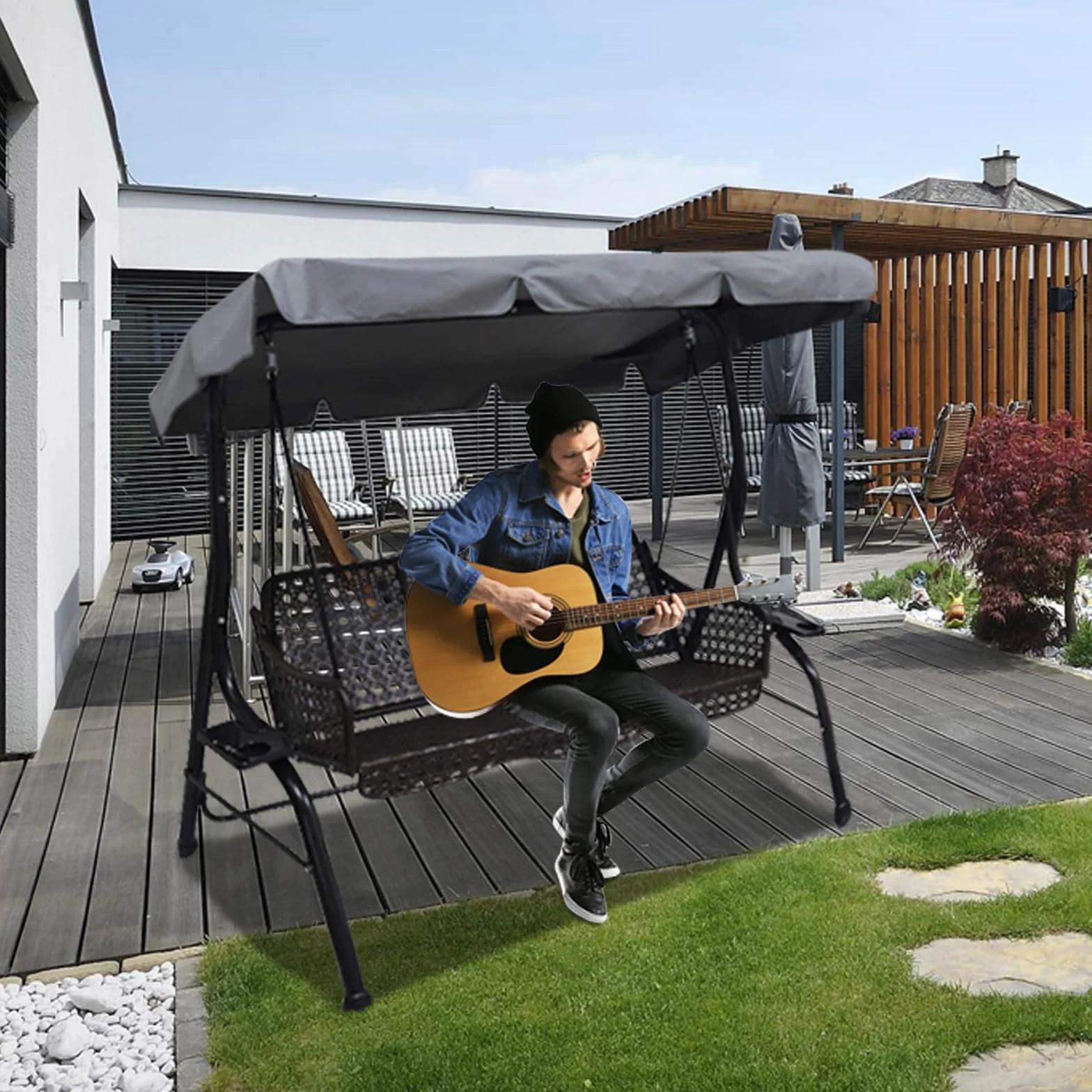 Housse de Rechange Toit Balancelle Jardin Imperméable Protection UV Gris L
